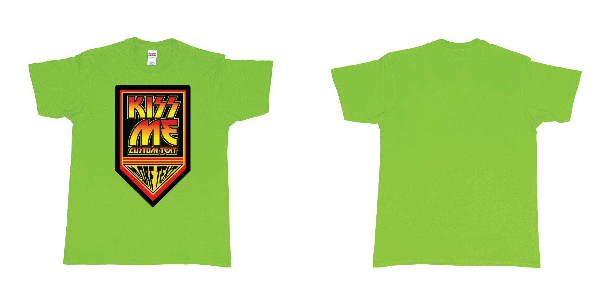 Custom tshirt design the band kiss logo custom text in fabric color lime choice your own text made in Bali by The Pirate Way