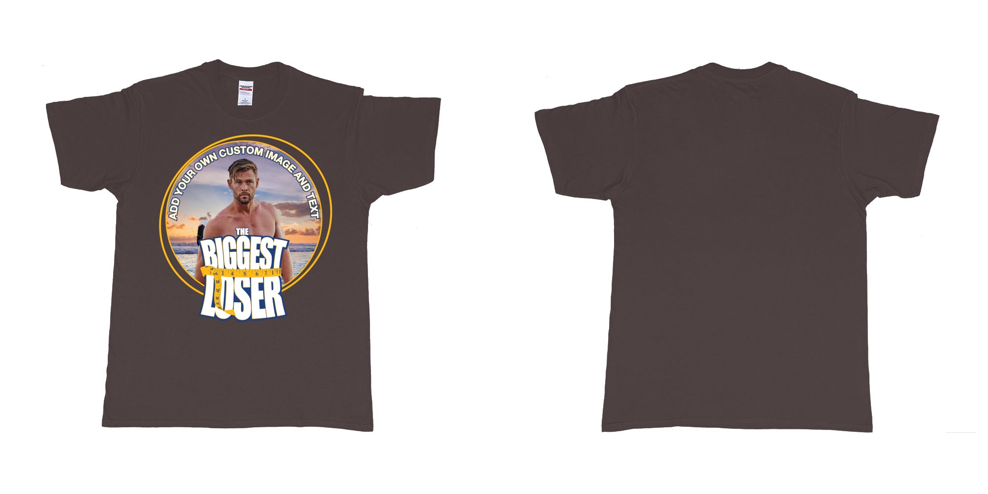 Custom tshirt design the biggest loser logo custom image funny tshirt design in fabric color dark-chocolate choice your own text made in Bali by The Pirate Way