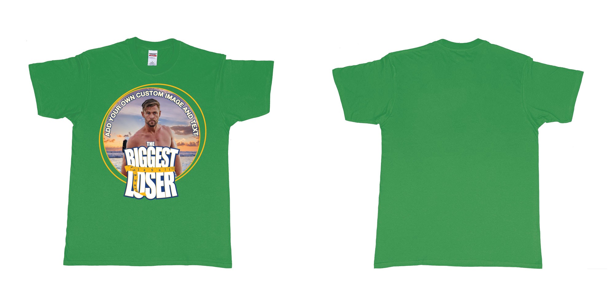 Custom tshirt design the biggest loser logo custom image funny tshirt design in fabric color irish-green choice your own text made in Bali by The Pirate Way