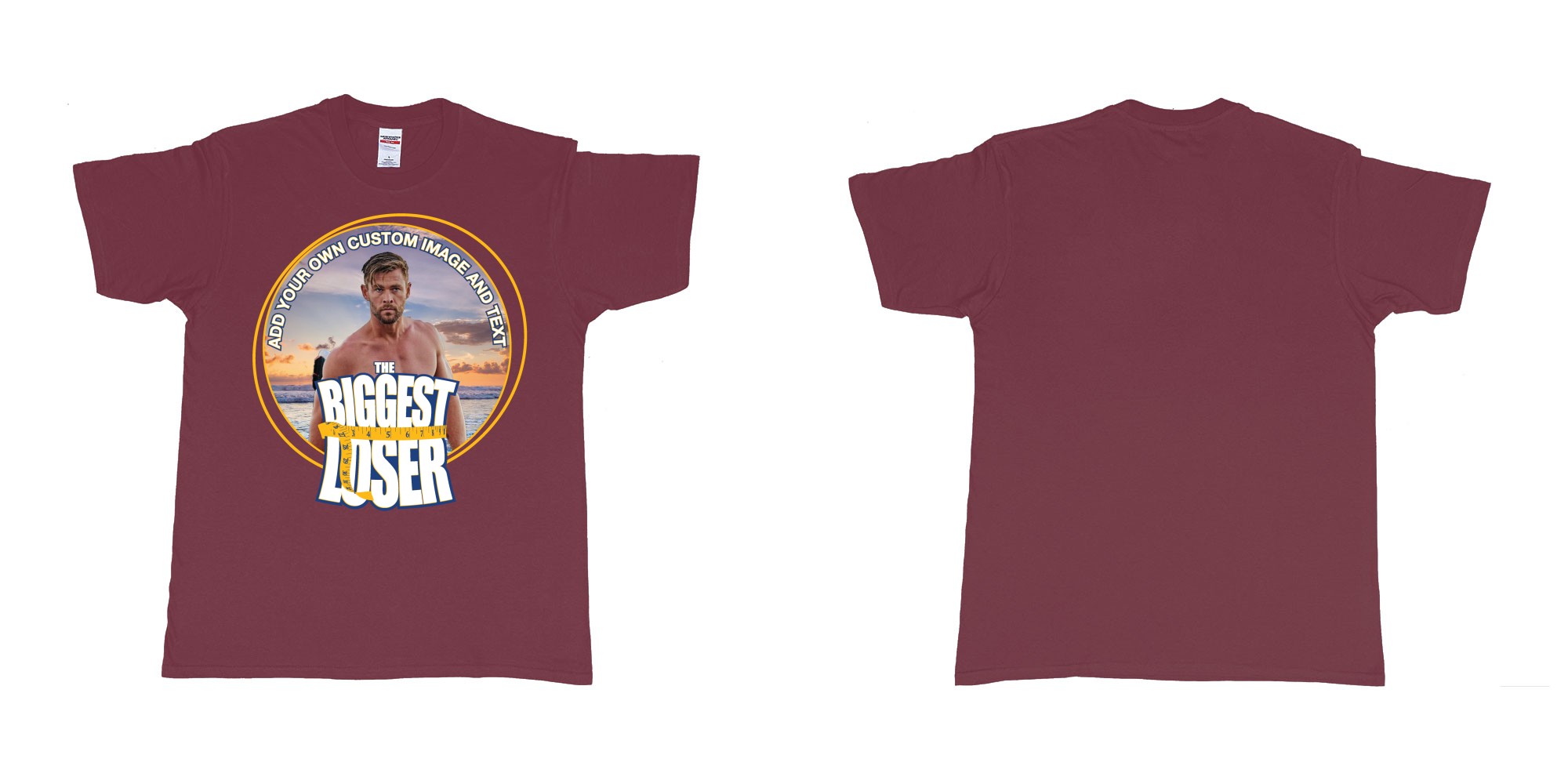 Custom tshirt design the biggest loser logo custom image funny tshirt design in fabric color marron choice your own text made in Bali by The Pirate Way