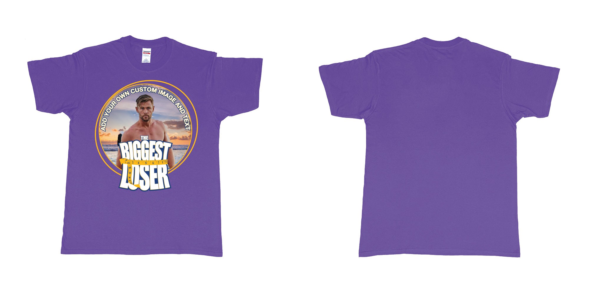 Custom tshirt design the biggest loser logo custom image funny tshirt design in fabric color purple choice your own text made in Bali by The Pirate Way