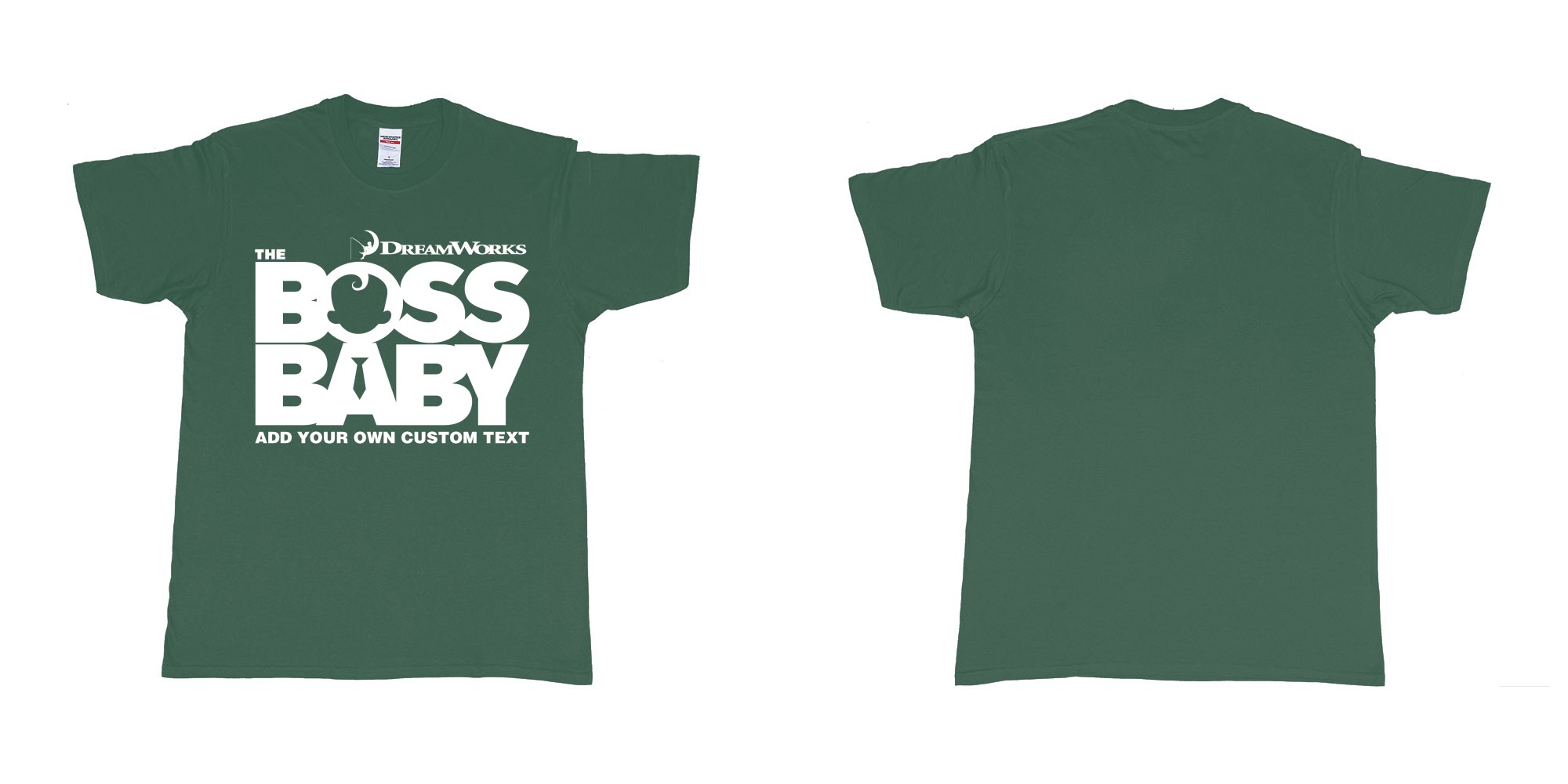 Custom tshirt design the boss baby in fabric color forest-green choice your own text made in Bali by The Pirate Way