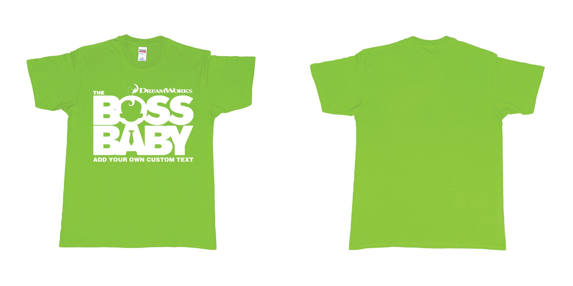 Custom tshirt design the boss baby in fabric color lime choice your own text made in Bali by The Pirate Way