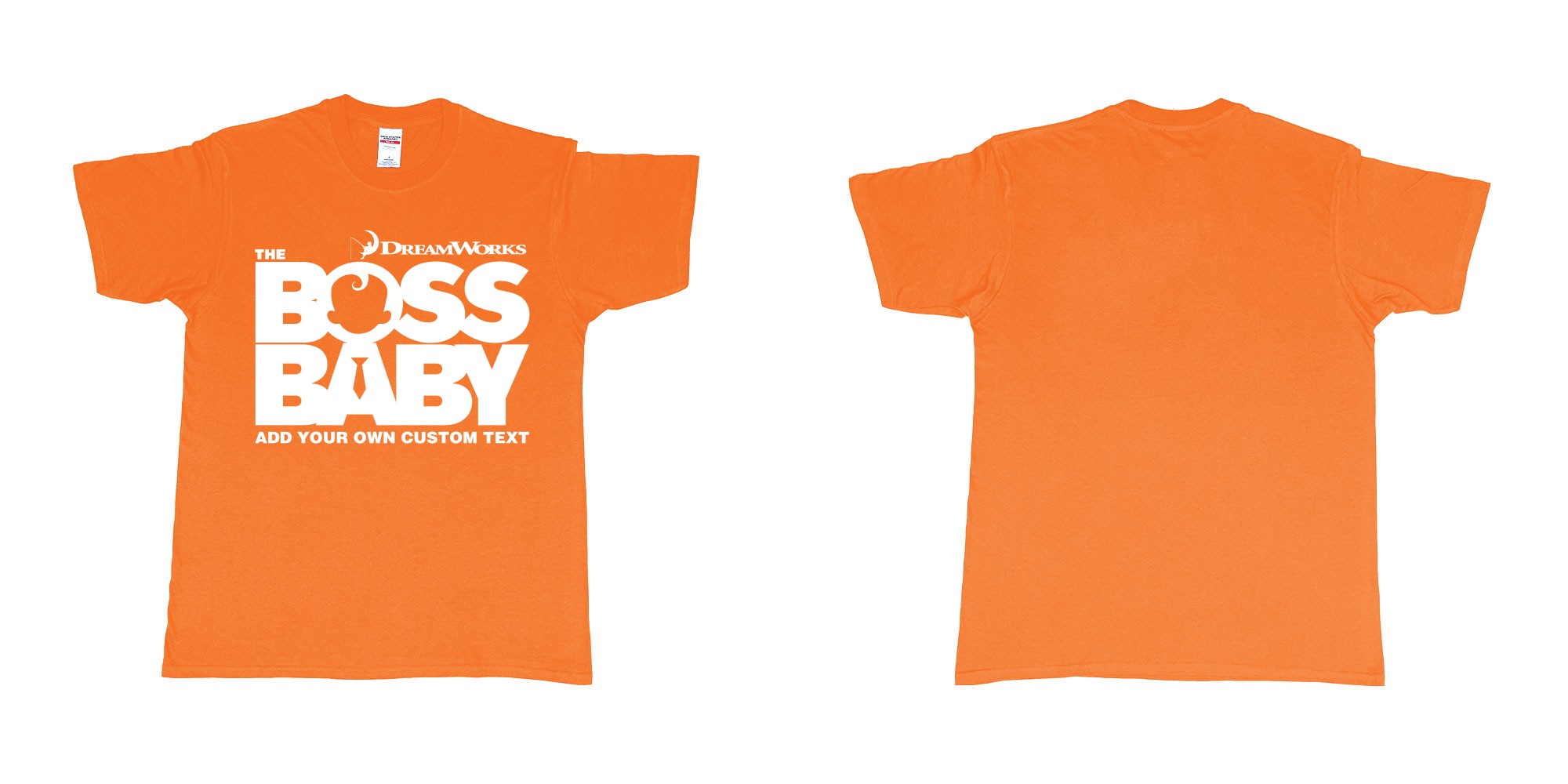 Custom tshirt design the boss baby in fabric color orange choice your own text made in Bali by The Pirate Way