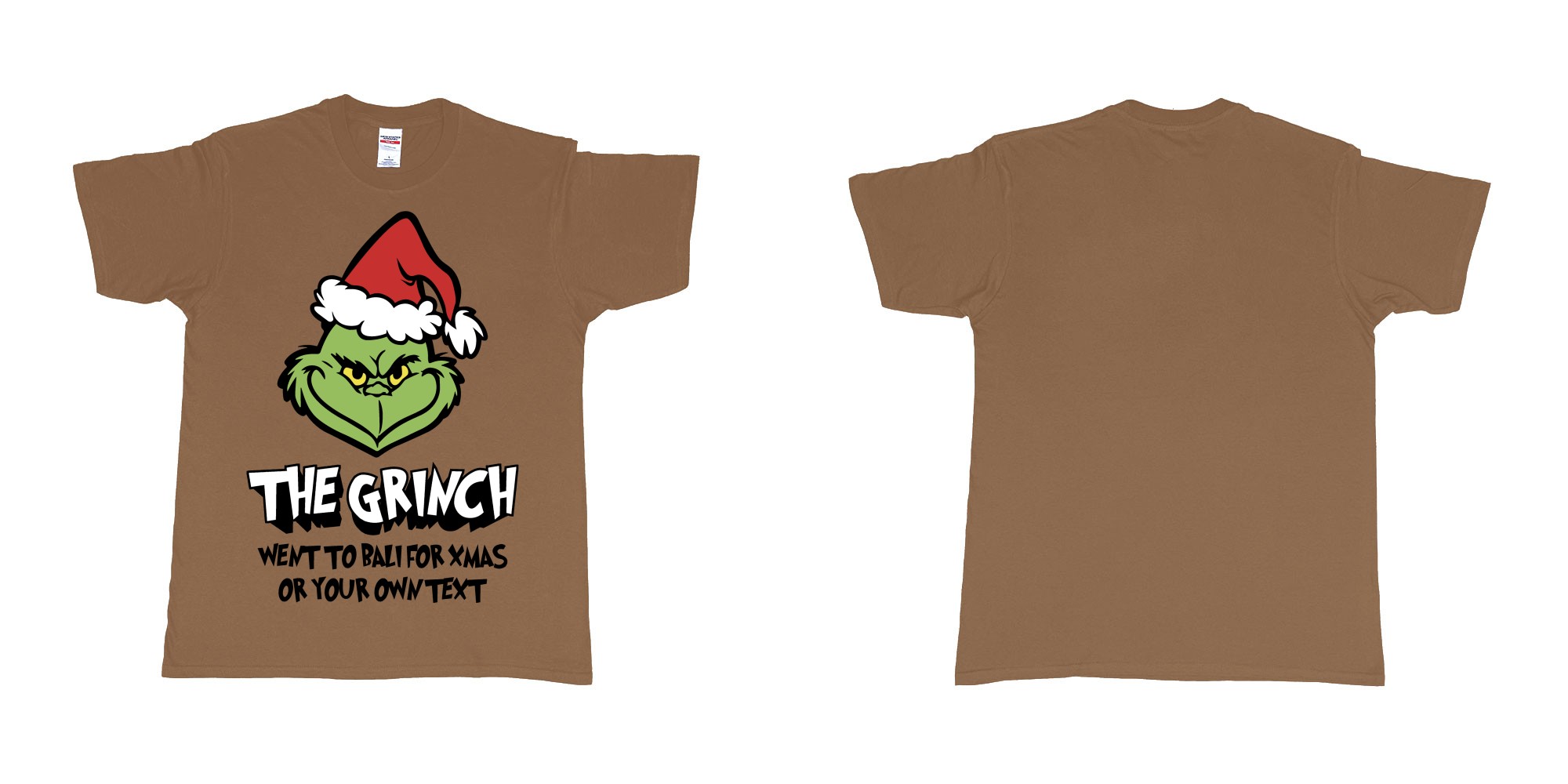 Custom tshirt design the grinch went to bali for xmas tshirt in fabric color chestnut choice your own text made in Bali by The Pirate Way