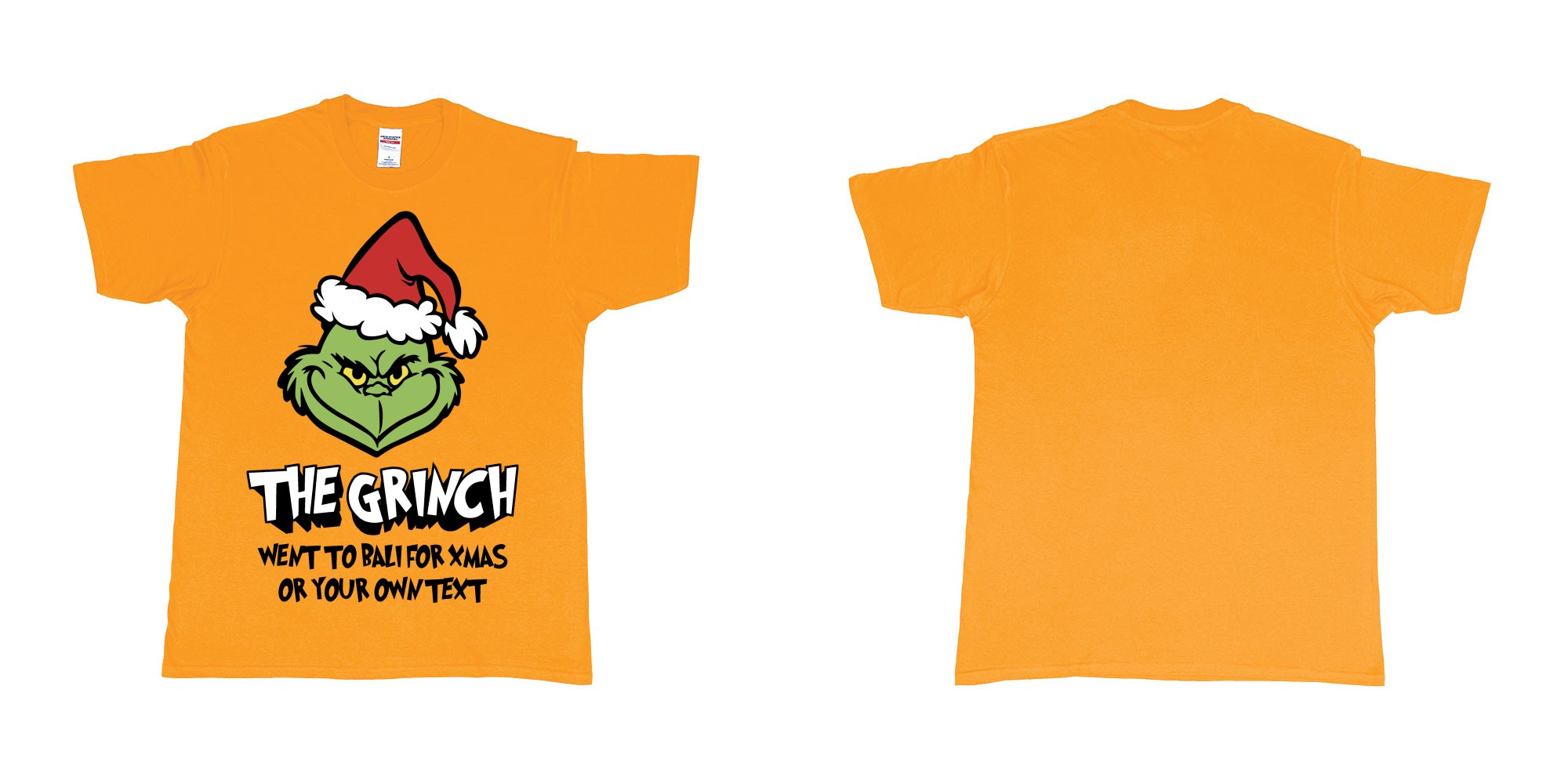 Custom tshirt design the grinch went to bali for xmas tshirt in fabric color gold choice your own text made in Bali by The Pirate Way