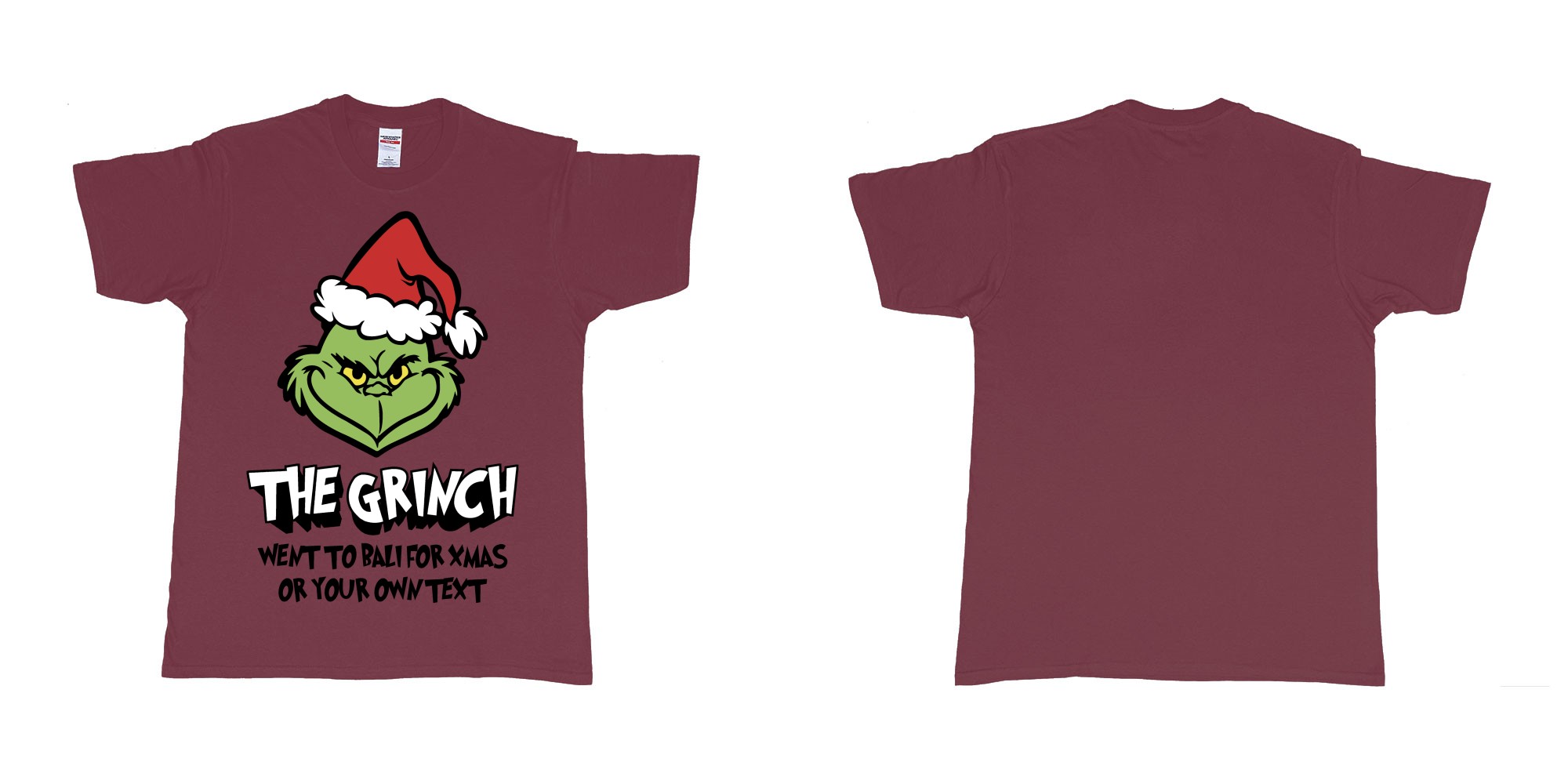 Custom tshirt design the grinch went to bali for xmas tshirt in fabric color marron choice your own text made in Bali by The Pirate Way
