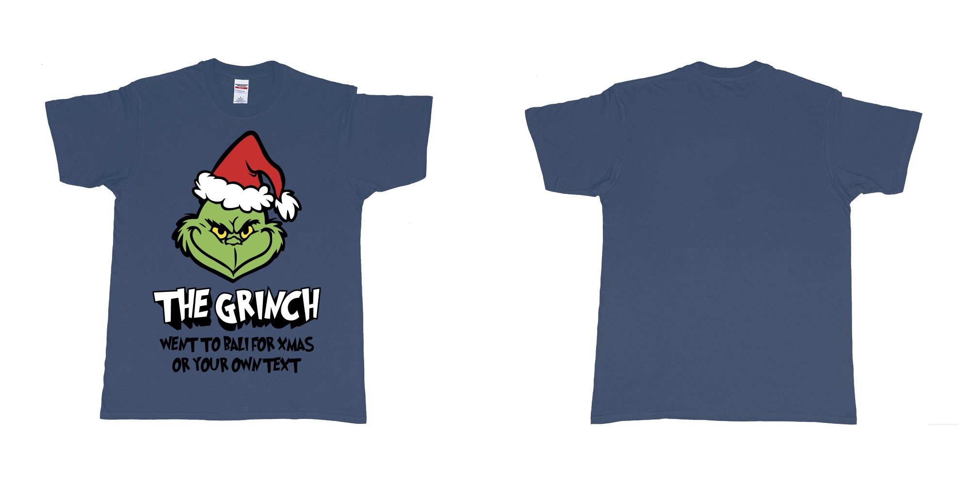 Custom tshirt design the grinch went to bali for xmas tshirt in fabric color navy choice your own text made in Bali by The Pirate Way