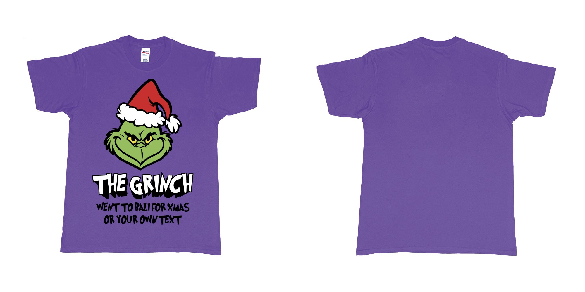 Custom tshirt design the grinch went to bali for xmas tshirt in fabric color purple choice your own text made in Bali by The Pirate Way