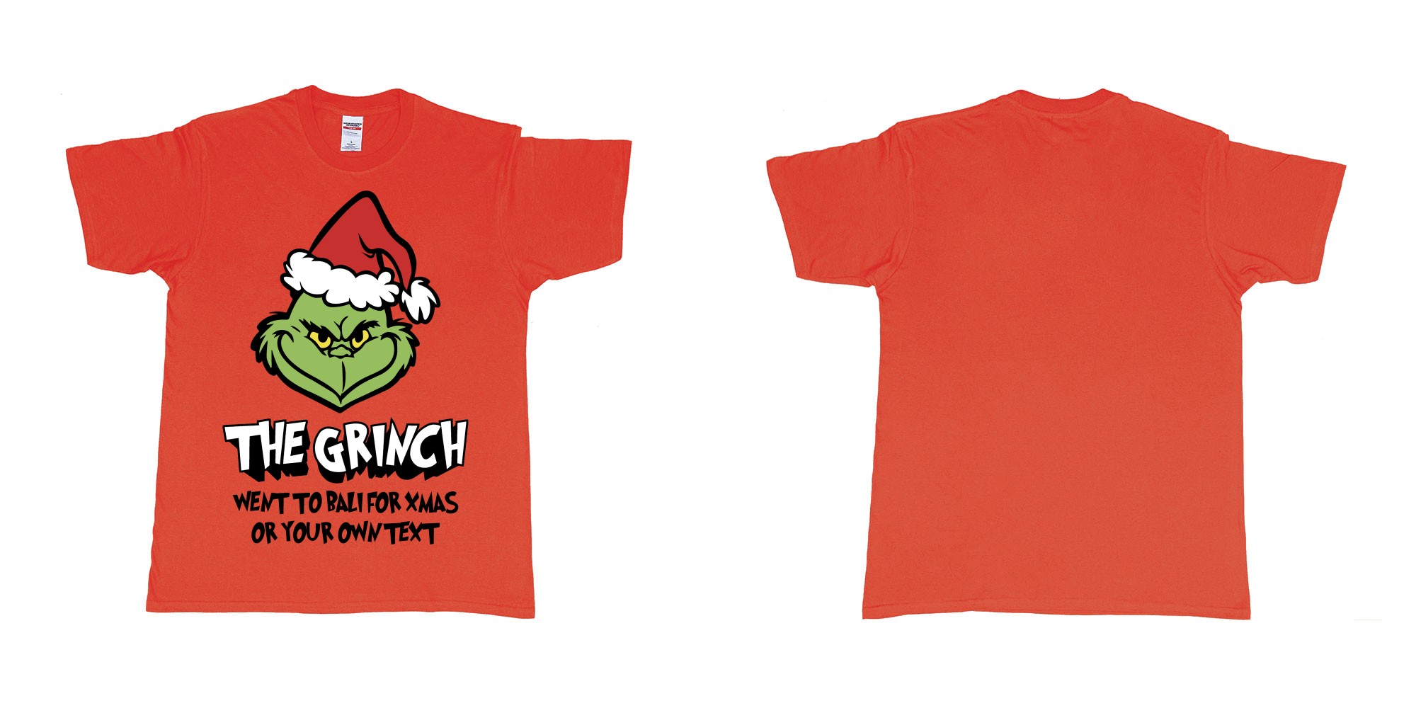 Custom tshirt design the grinch went to bali for xmas tshirt in fabric color red choice your own text made in Bali by The Pirate Way