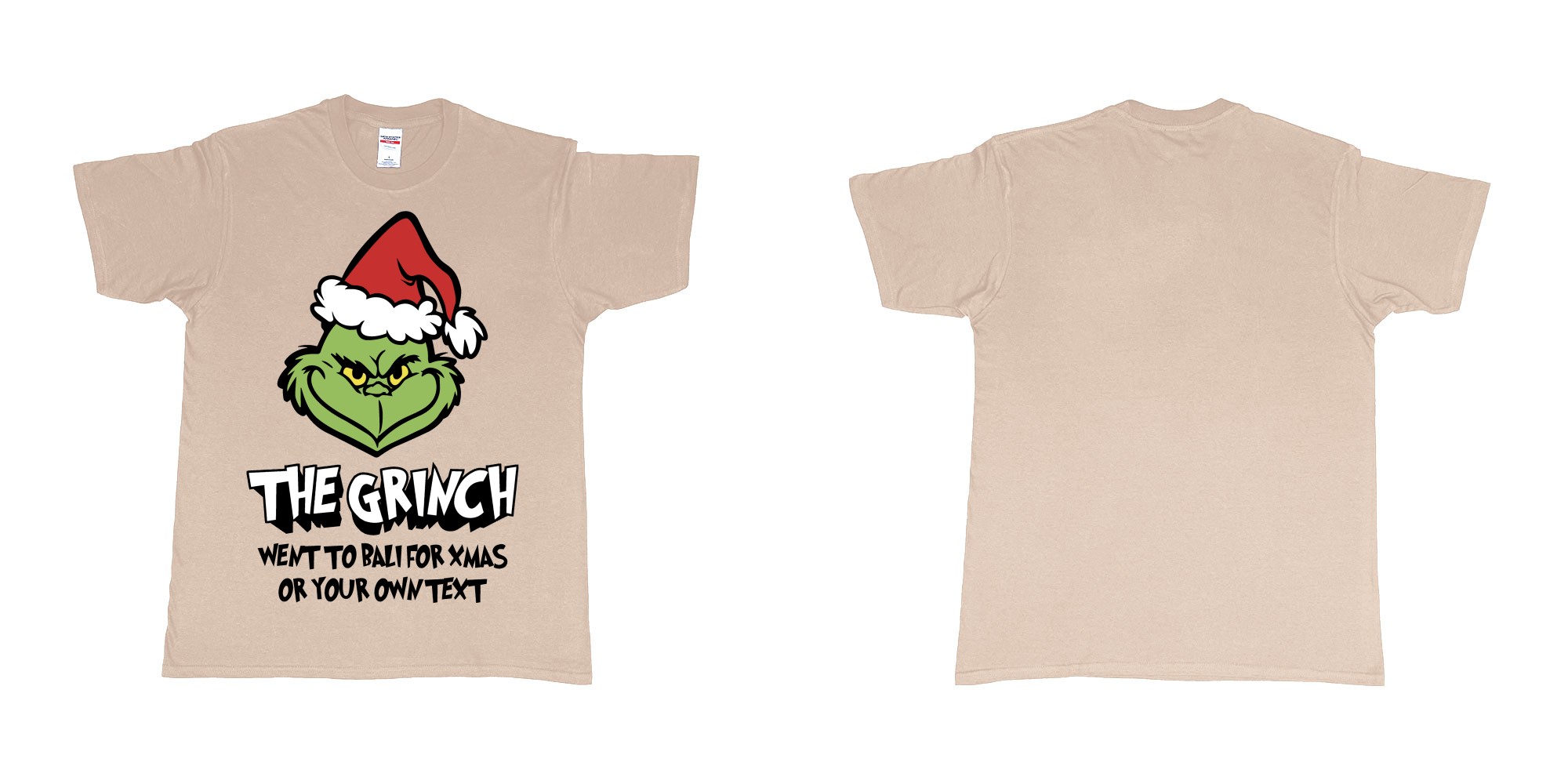 Custom tshirt design the grinch went to bali for xmas tshirt in fabric color sand choice your own text made in Bali by The Pirate Way
