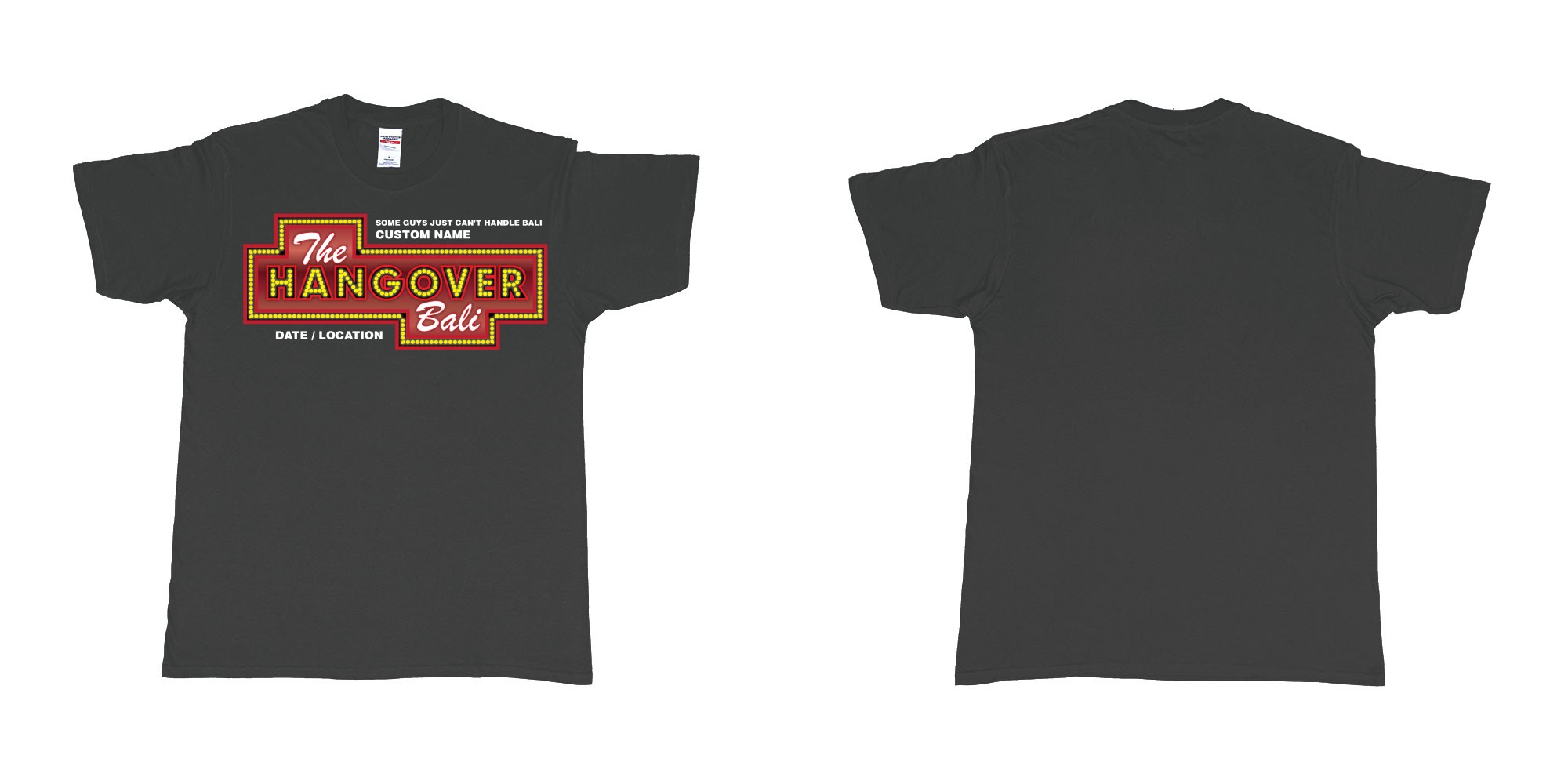 Custom tshirt design the hangover bali tour custom printing own name in fabric color black choice your own text made in Bali by The Pirate Way
