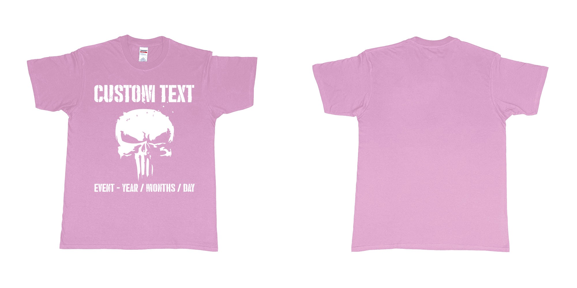Custom tshirt design the punisher scull logo custom text in fabric color light-pink choice your own text made in Bali by The Pirate Way