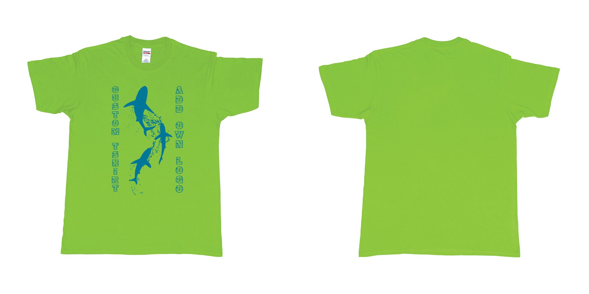 Custom tshirt design three shark siluetts scuba diving teeshirt in fabric color lime choice your own text made in Bali by The Pirate Way