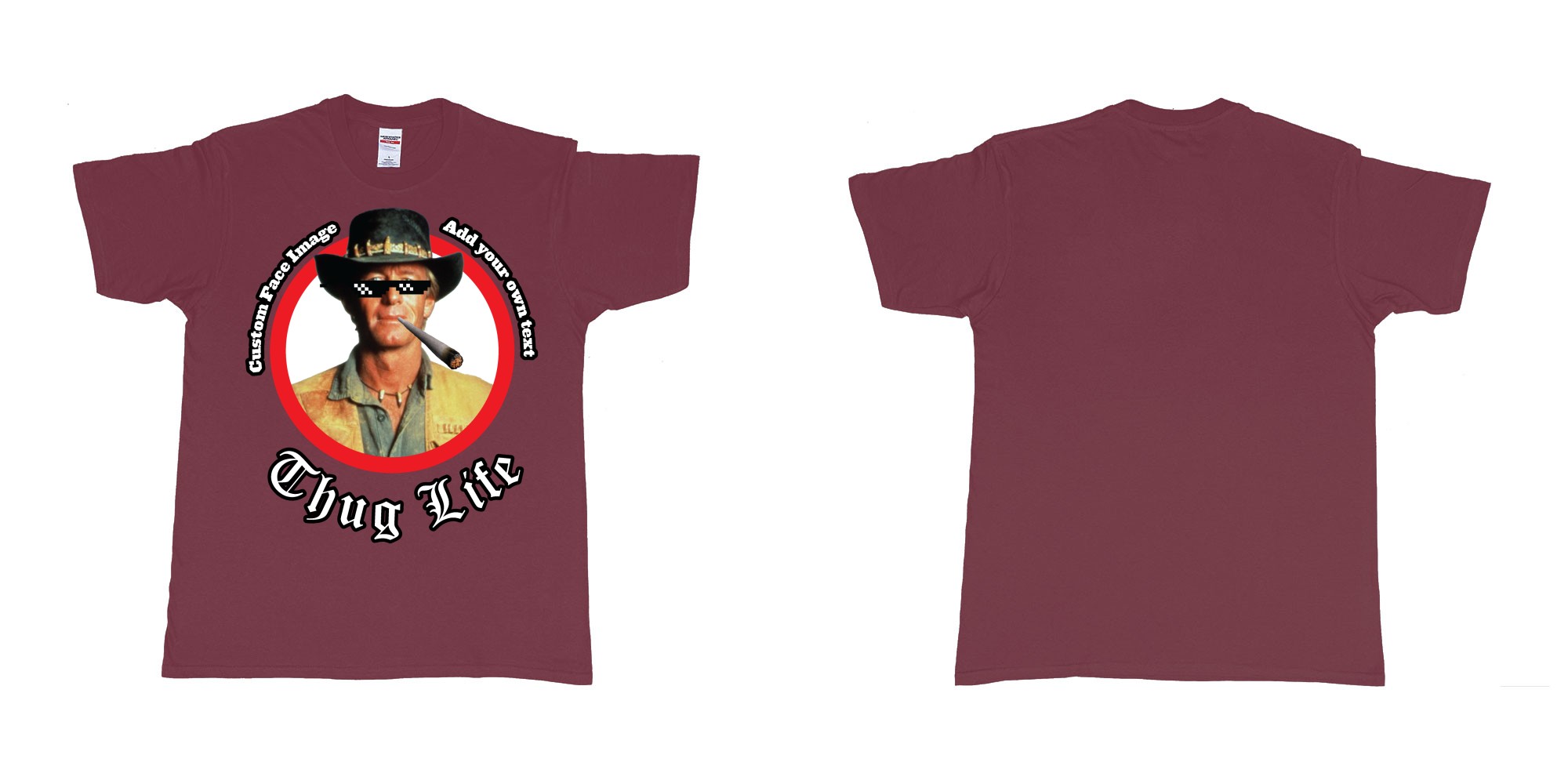 Custom tshirt design thug life meme sunglasses joint custom image in fabric color marron choice your own text made in Bali by The Pirate Way