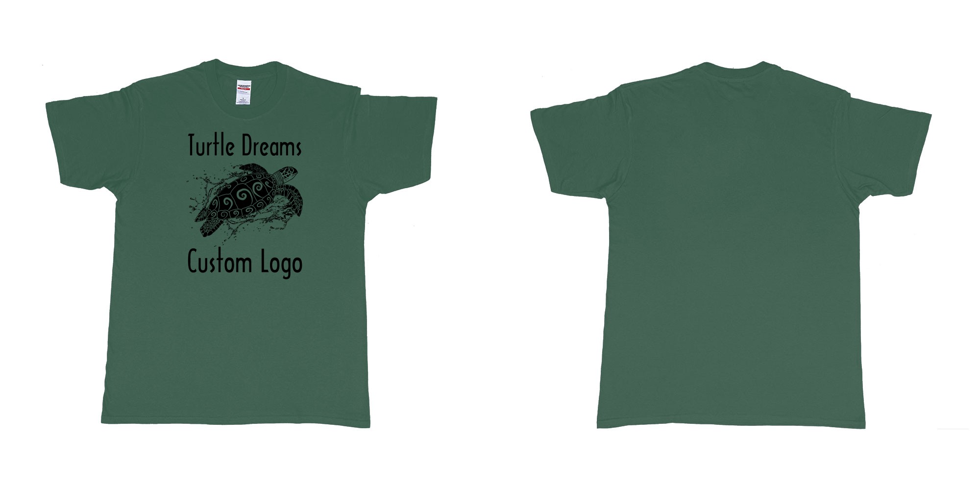 Custom tshirt design turtle dreams custom logo design in fabric color forest-green choice your own text made in Bali by The Pirate Way