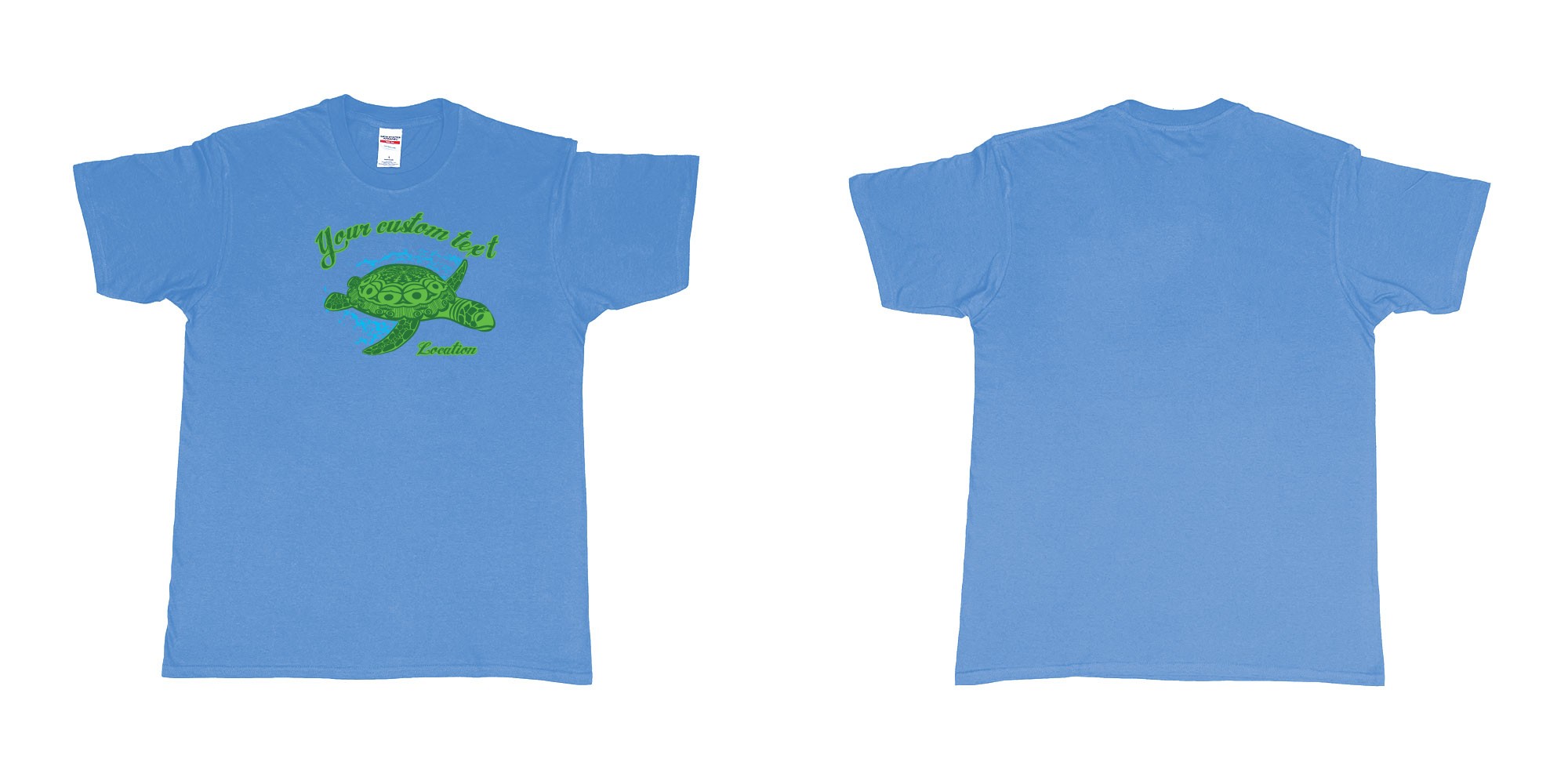 Custom tshirt design turtle swimming design bali in fabric color carolina-blue choice your own text made in Bali by The Pirate Way