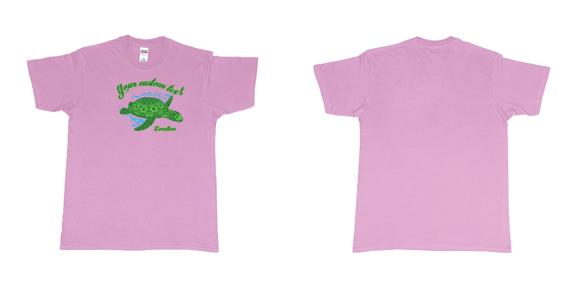 Custom tshirt design turtle swimming design bali in fabric color light-pink choice your own text made in Bali by The Pirate Way