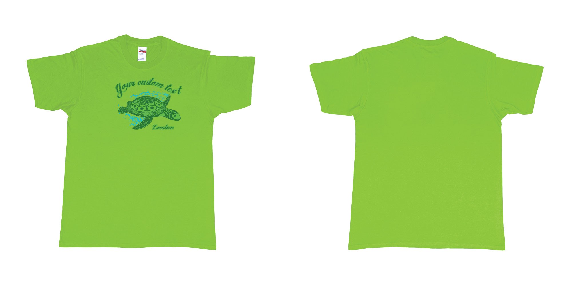 Custom tshirt design turtle swimming design bali in fabric color lime choice your own text made in Bali by The Pirate Way