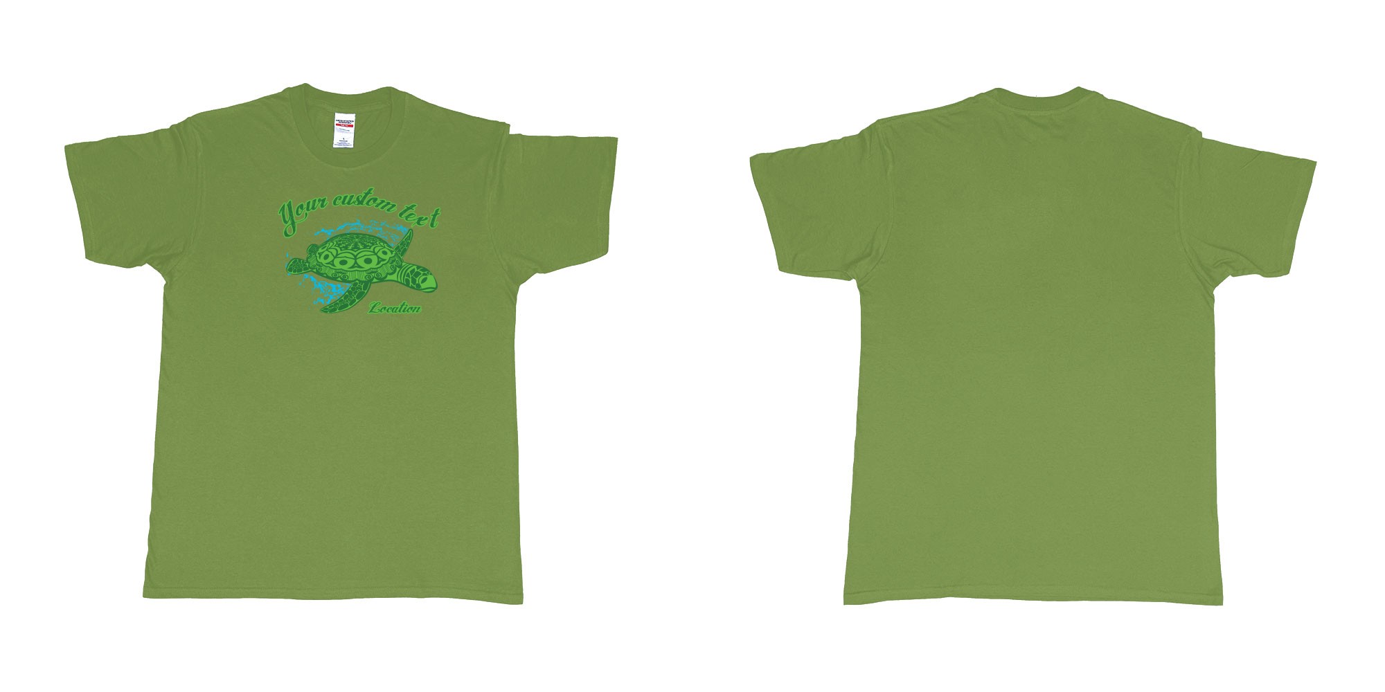 Custom tshirt design turtle swimming design bali in fabric color military-green choice your own text made in Bali by The Pirate Way