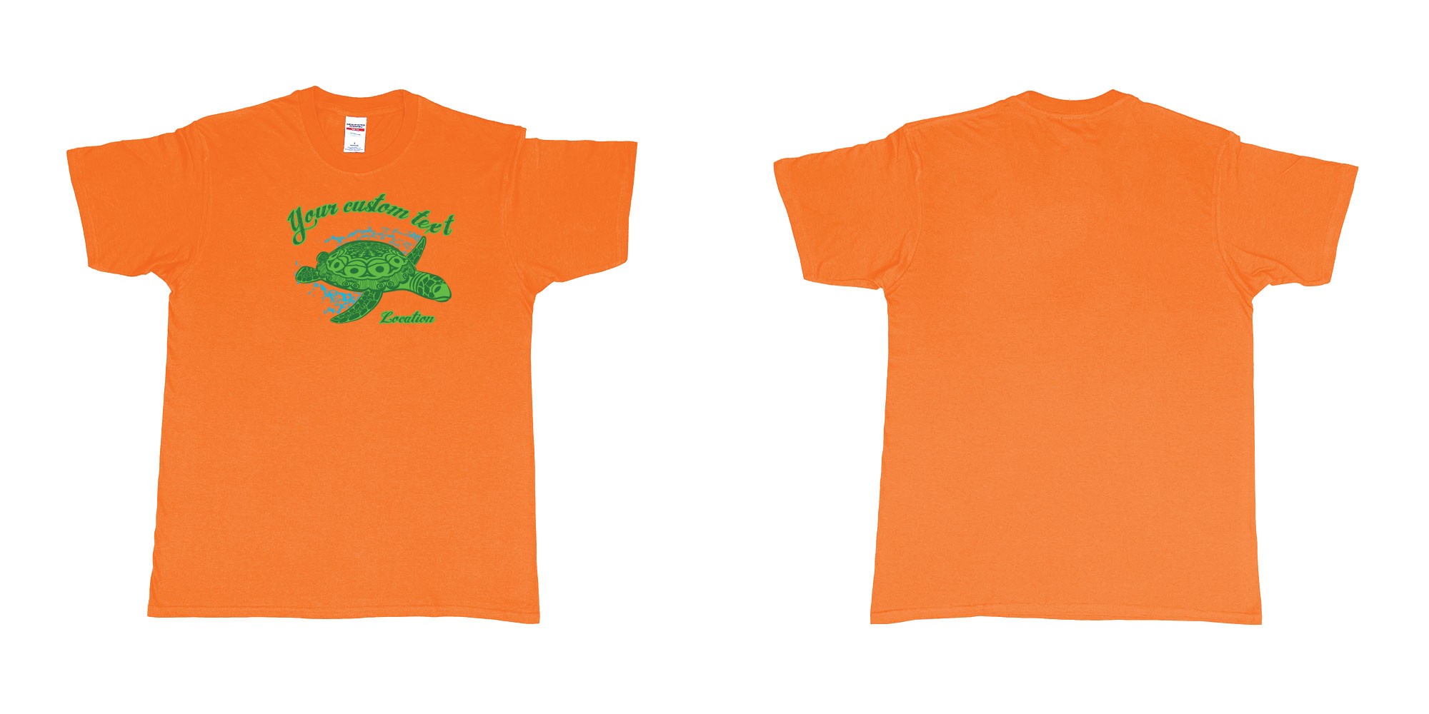 Custom tshirt design turtle swimming design bali in fabric color orange choice your own text made in Bali by The Pirate Way
