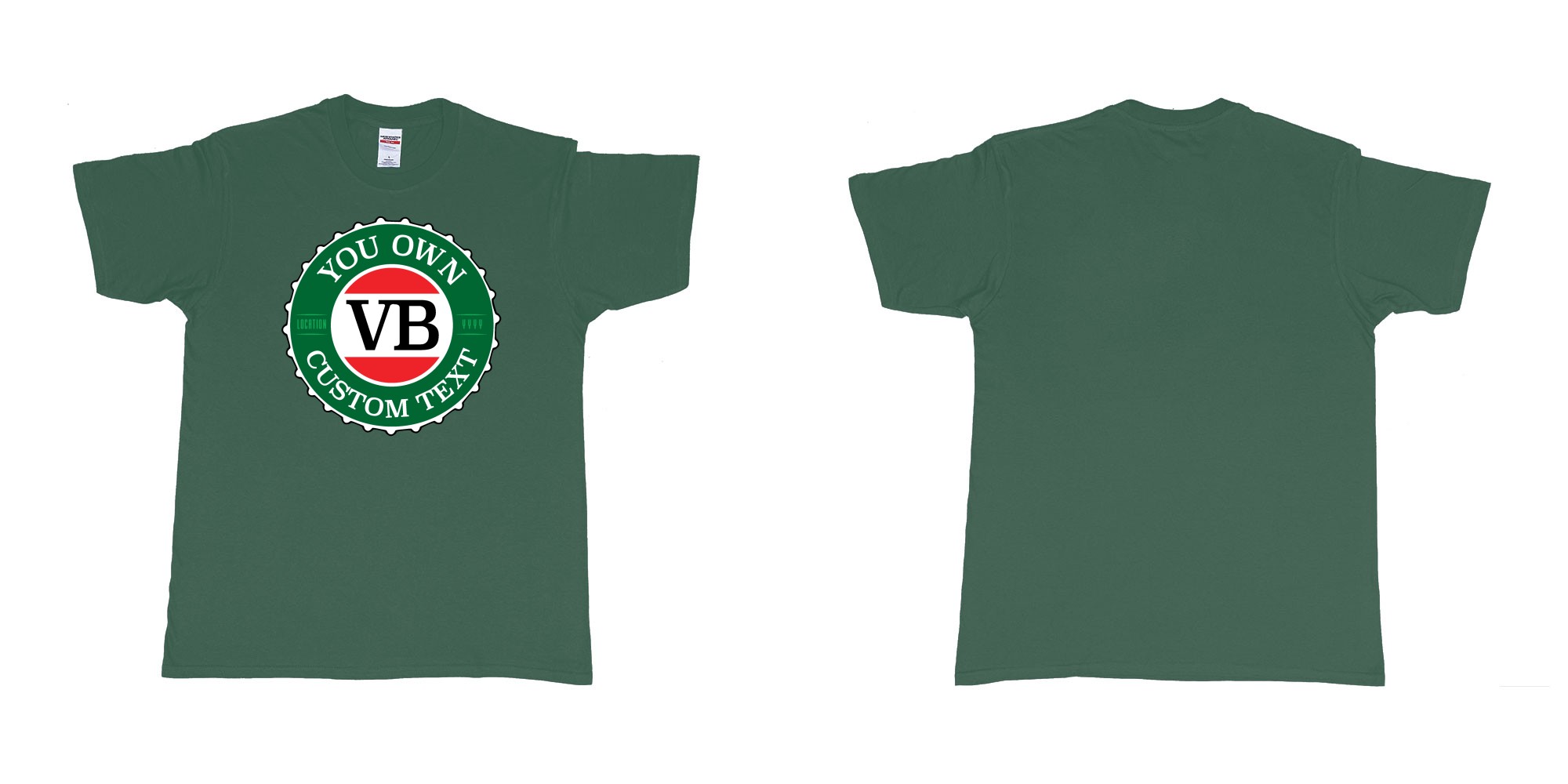 Custom tshirt design vb victoria bitter beer brand bottlecap in fabric color forest-green choice your own text made in Bali by The Pirate Way