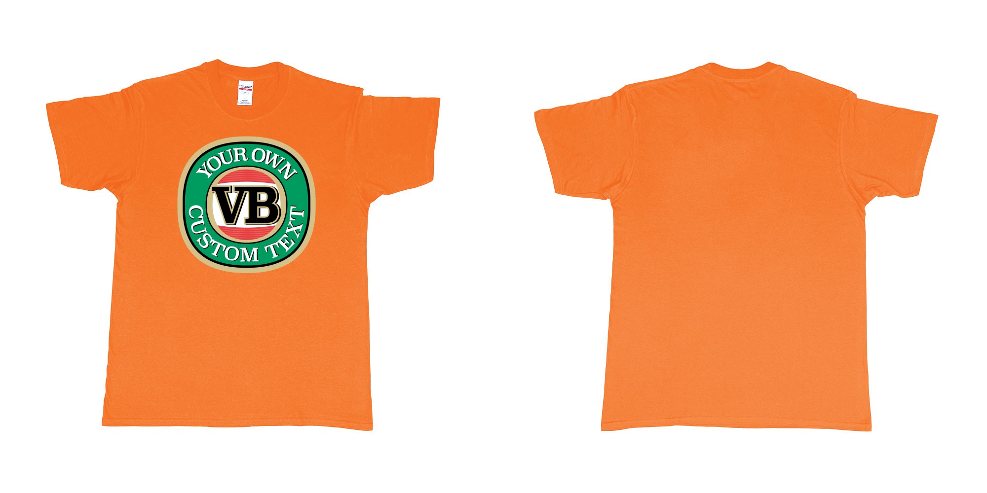Custom tshirt design vb victoria bitter beer brand logo in fabric color orange choice your own text made in Bali by The Pirate Way