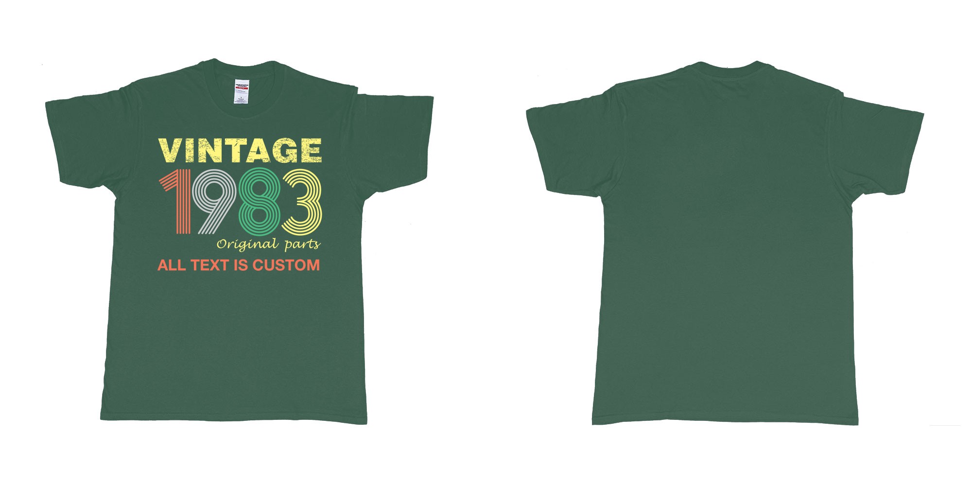 Custom tshirt design vintage custom year orginal parts in fabric color forest-green choice your own text made in Bali by The Pirate Way