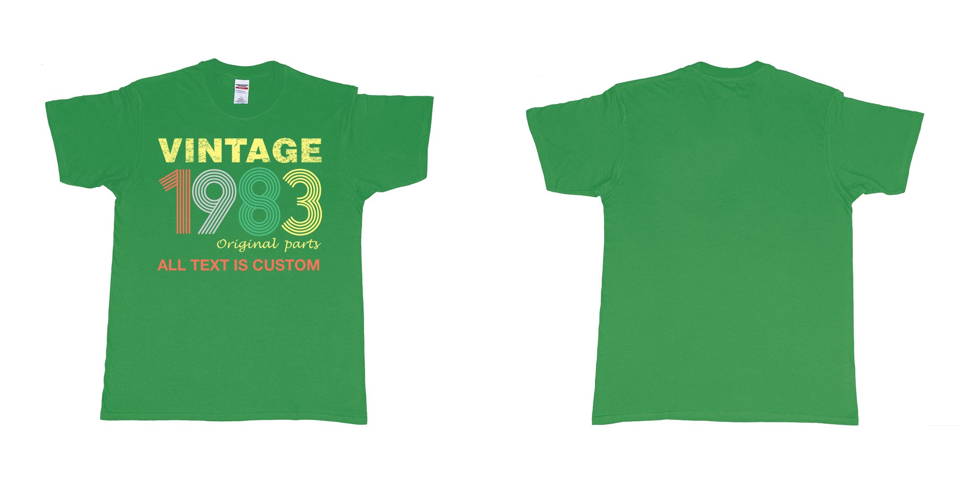 Custom tshirt design vintage custom year orginal parts in fabric color irish-green choice your own text made in Bali by The Pirate Way