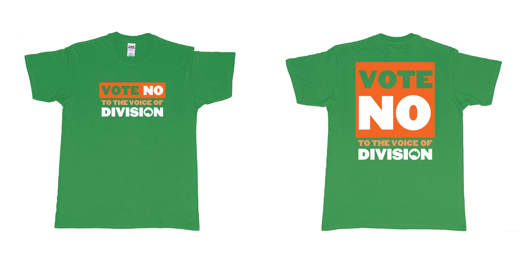 Custom tshirt design vote no to the voice of division australia in fabric color irish-green choice your own text made in Bali by The Pirate Way