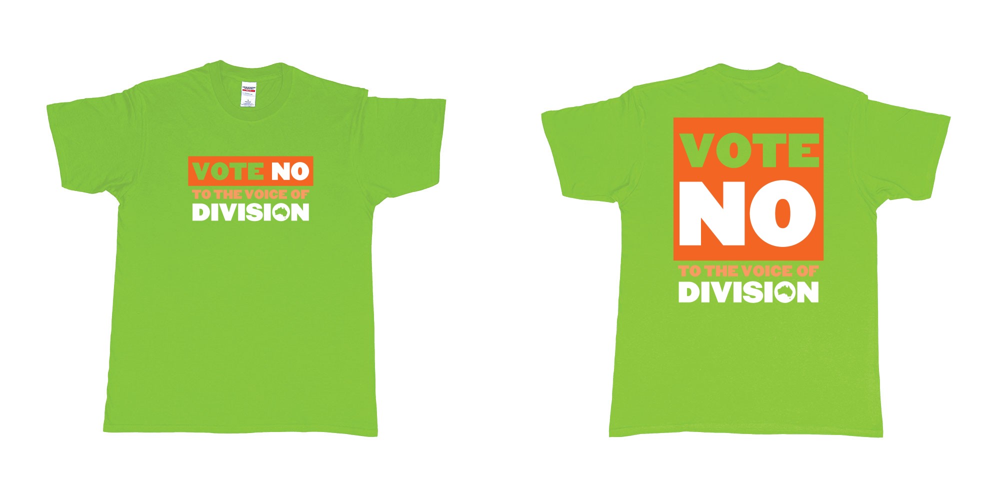 Custom tshirt design vote no to the voice of division australia in fabric color lime choice your own text made in Bali by The Pirate Way