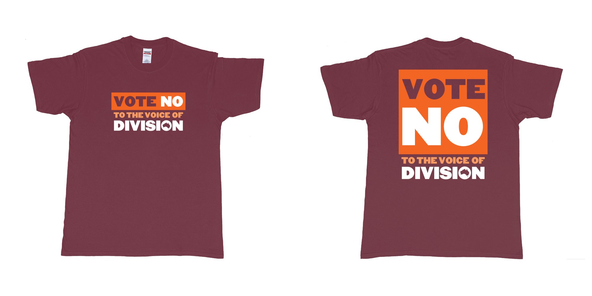 Custom tshirt design vote no to the voice of division australia in fabric color marron choice your own text made in Bali by The Pirate Way