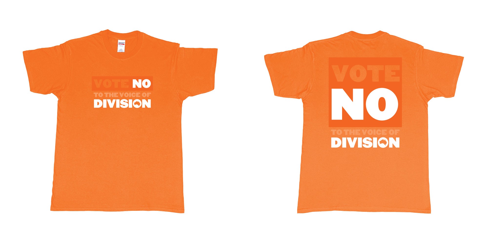 Custom tshirt design vote no to the voice of division australia in fabric color orange choice your own text made in Bali by The Pirate Way