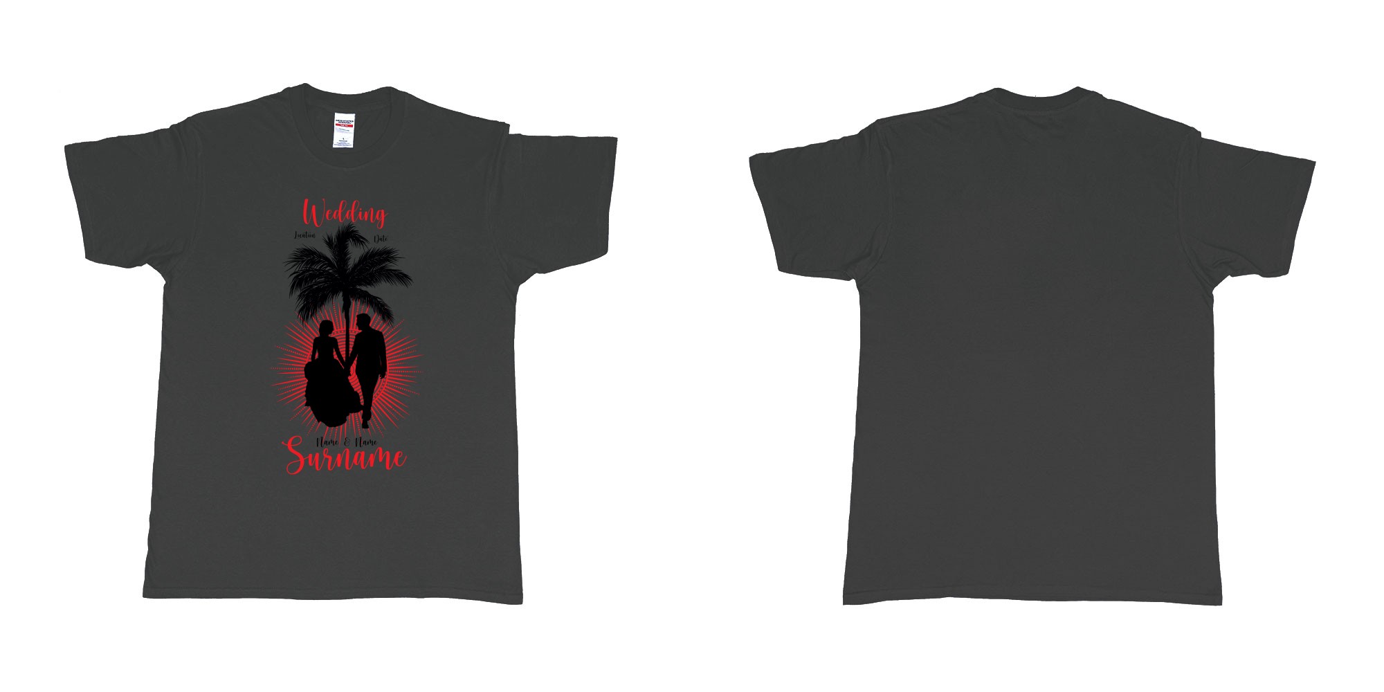 Custom tshirt design wedding palm sun bali in fabric color black choice your own text made in Bali by The Pirate Way