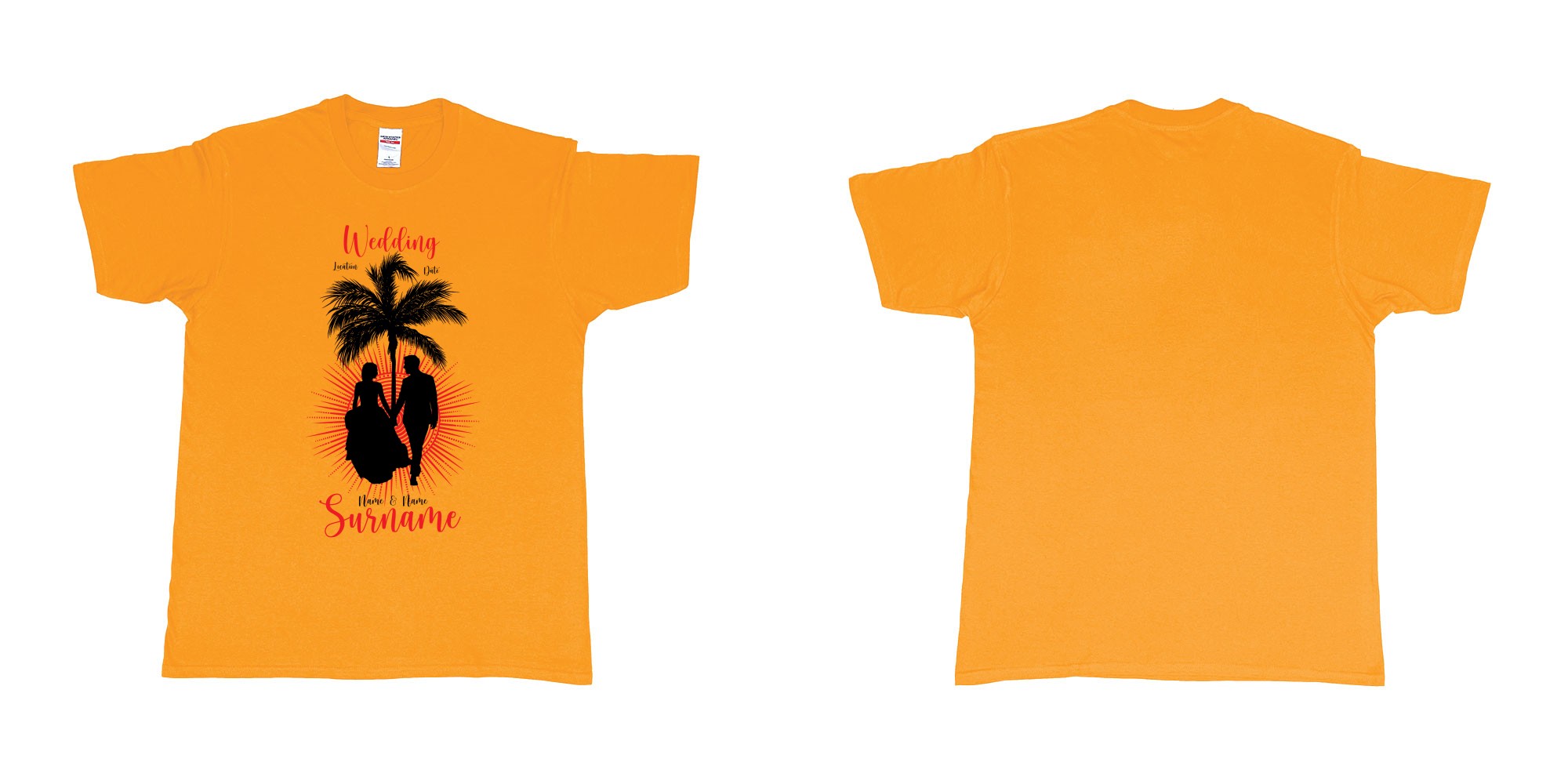 Custom tshirt design wedding palm sun bali in fabric color gold choice your own text made in Bali by The Pirate Way