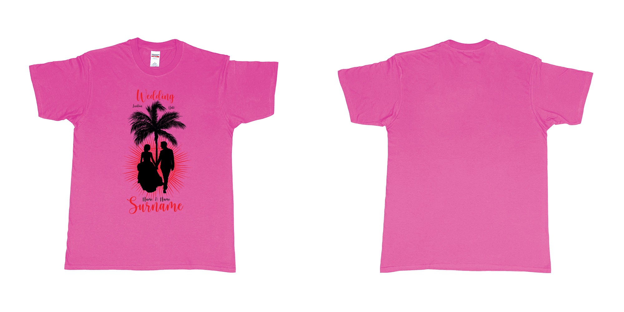Custom tshirt design wedding palm sun bali in fabric color heliconia choice your own text made in Bali by The Pirate Way