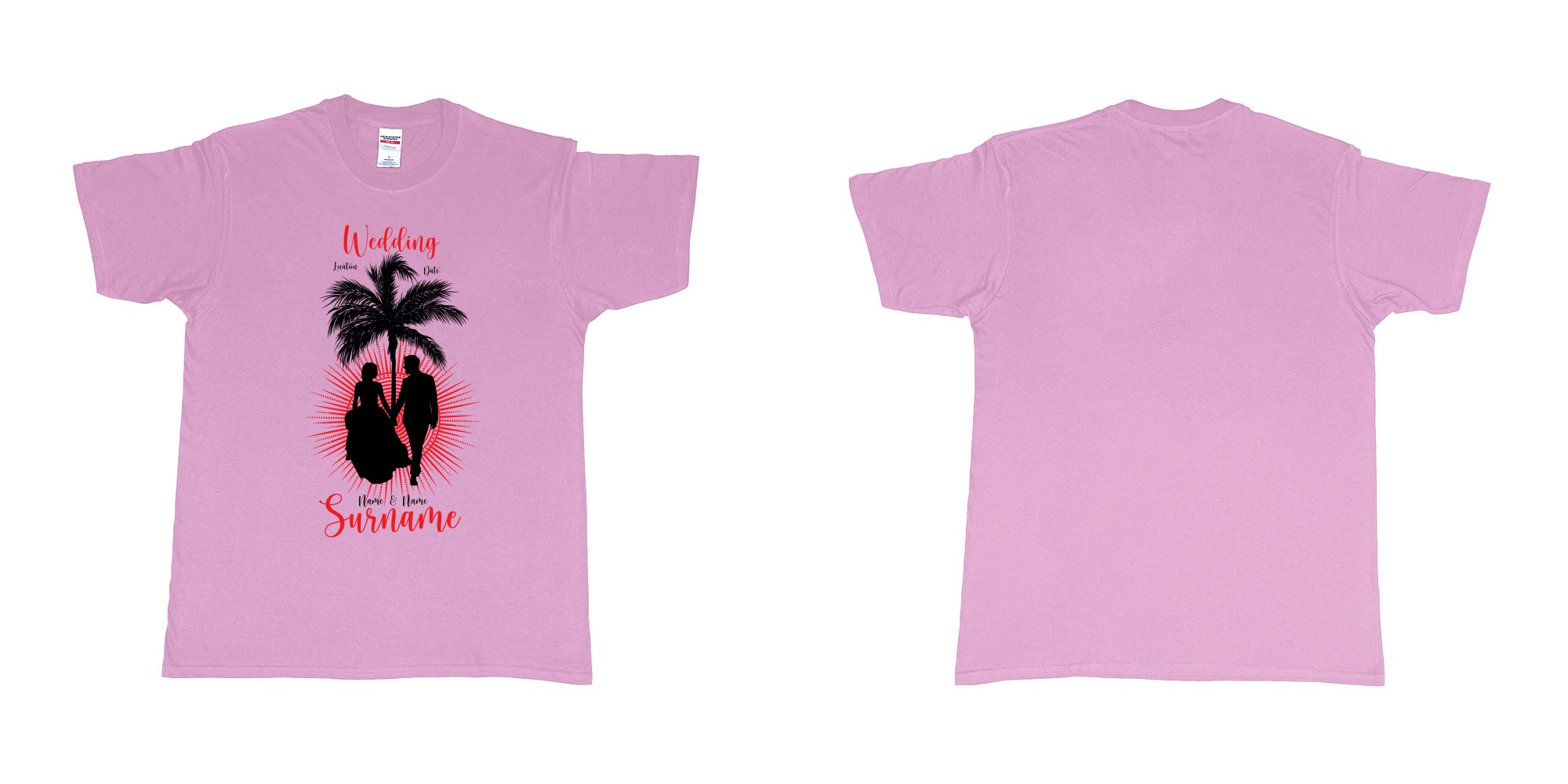 Custom tshirt design wedding palm sun bali in fabric color light-pink choice your own text made in Bali by The Pirate Way