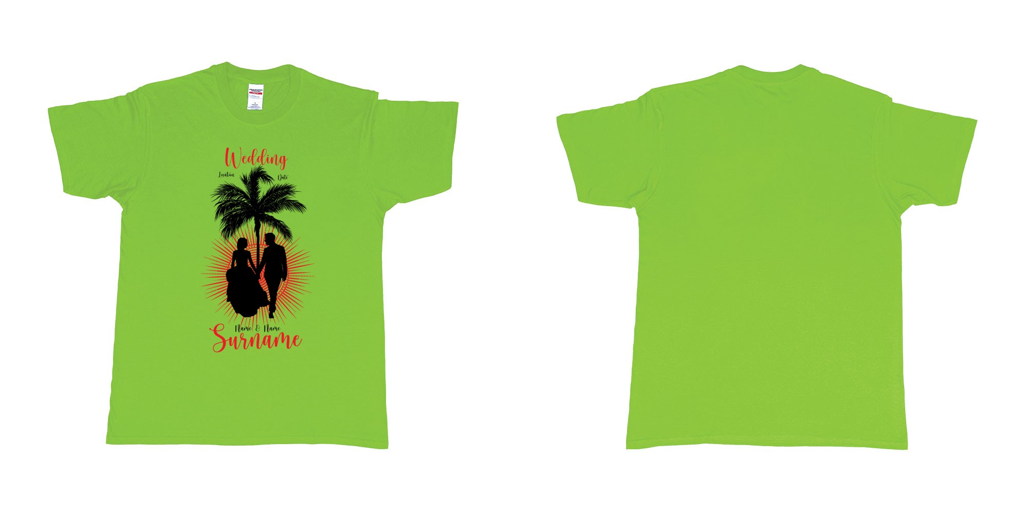 Custom tshirt design wedding palm sun bali in fabric color lime choice your own text made in Bali by The Pirate Way