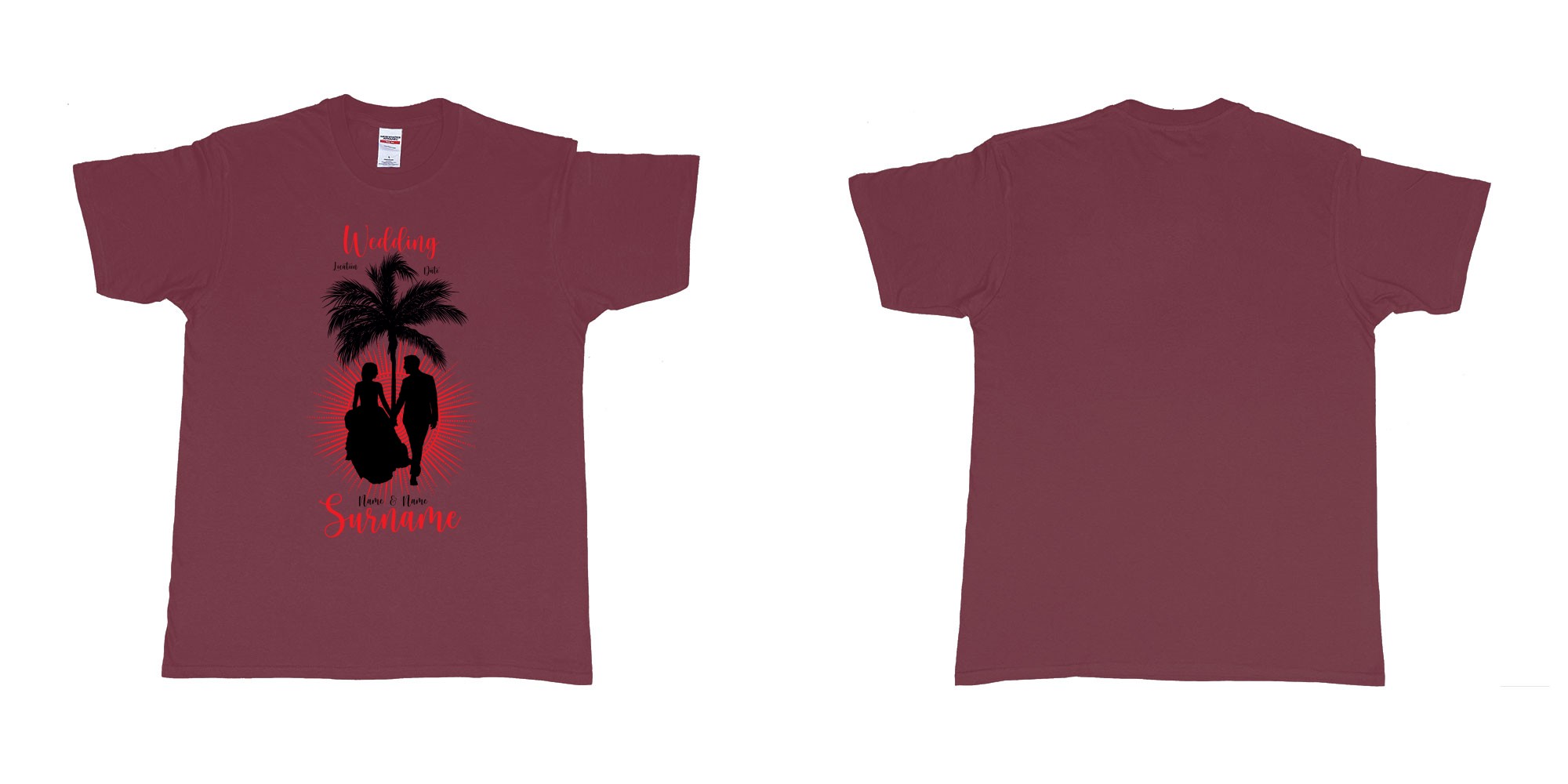 Custom tshirt design wedding palm sun bali in fabric color marron choice your own text made in Bali by The Pirate Way