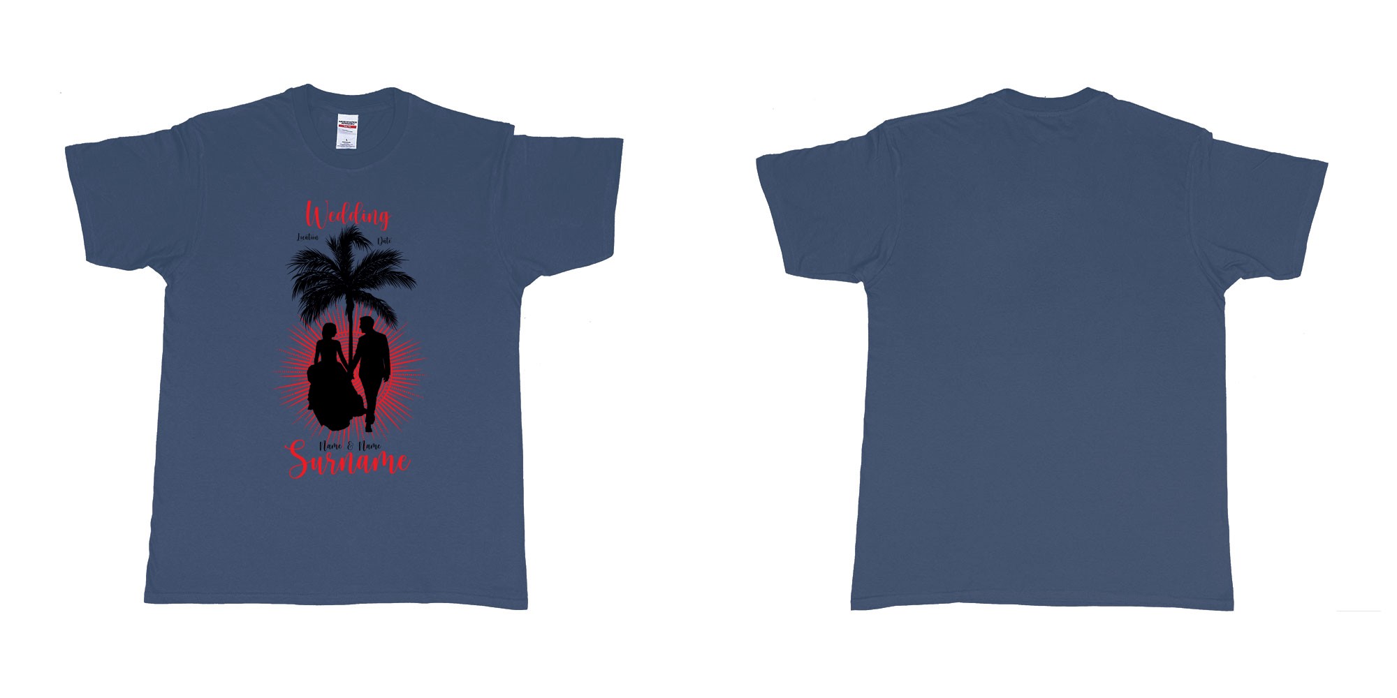 Custom tshirt design wedding palm sun bali in fabric color navy choice your own text made in Bali by The Pirate Way