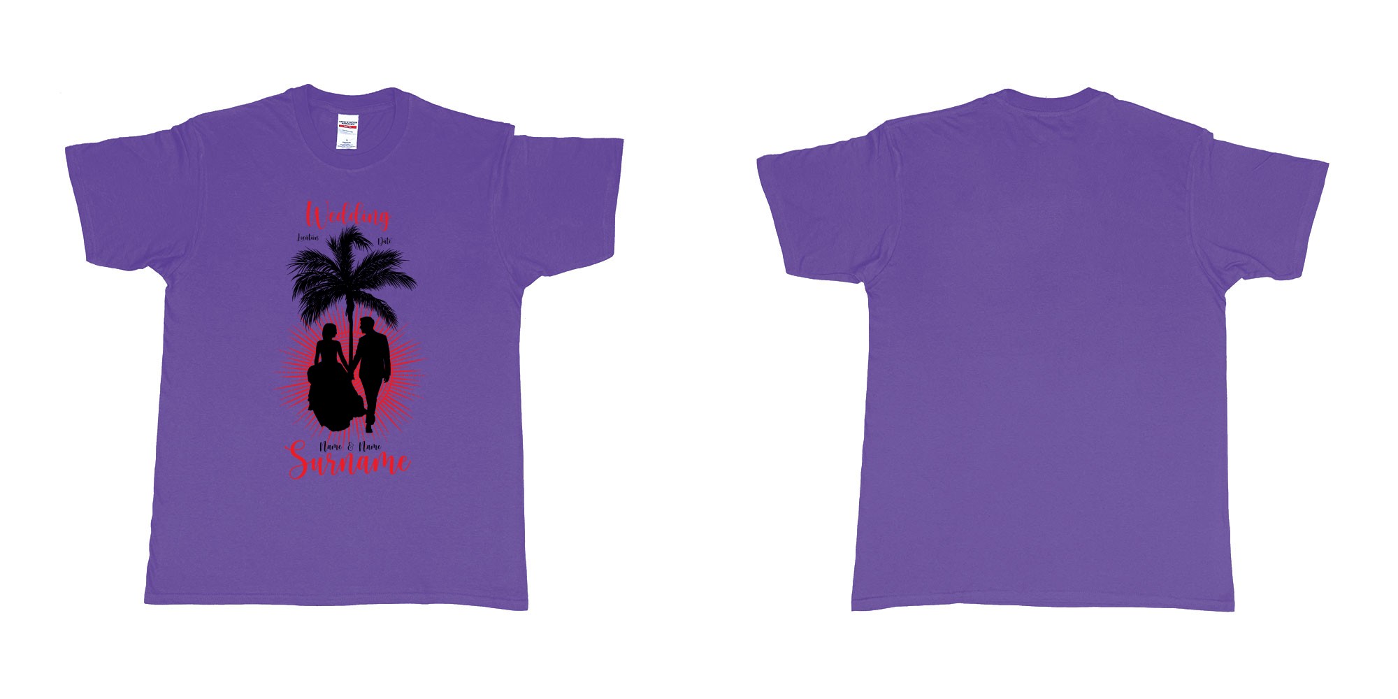 Custom tshirt design wedding palm sun bali in fabric color purple choice your own text made in Bali by The Pirate Way
