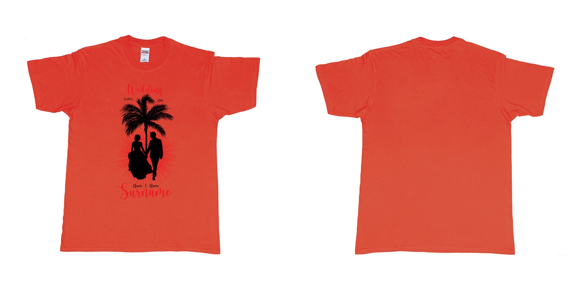 Custom tshirt design wedding palm sun bali in fabric color red choice your own text made in Bali by The Pirate Way