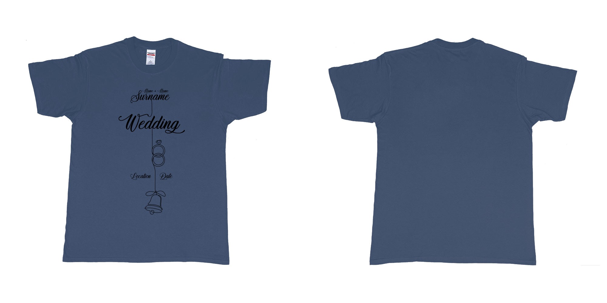 Custom tshirt design wedding string rings bell in fabric color navy choice your own text made in Bali by The Pirate Way
