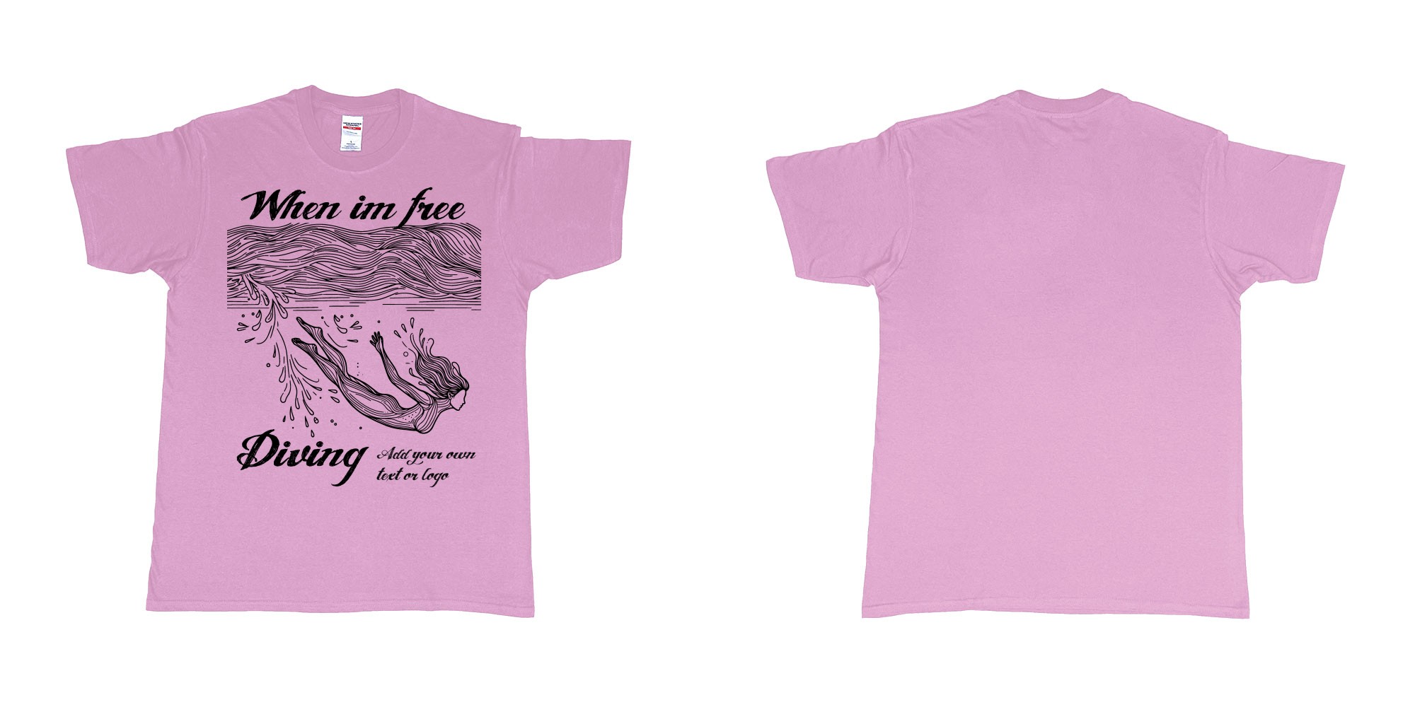 Custom tshirt design when im free diving add own text or logo in fabric color light-pink choice your own text made in Bali by The Pirate Way