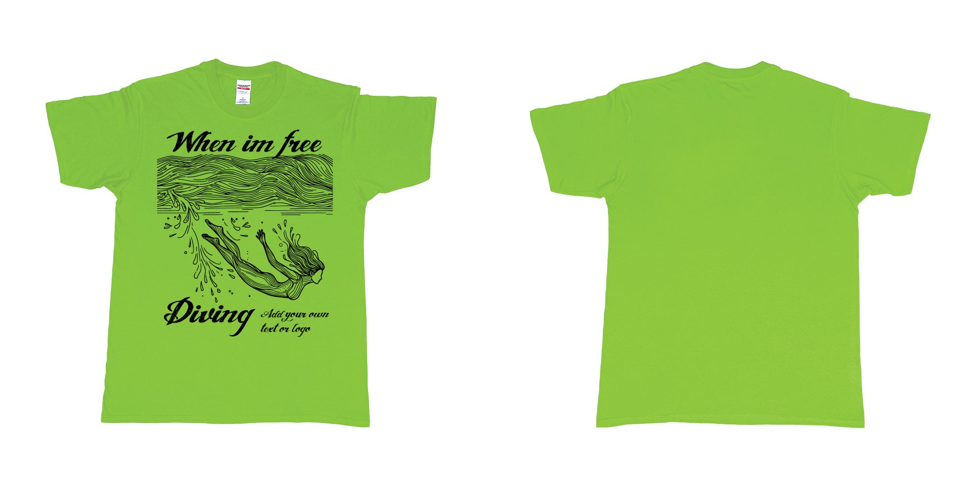 Custom tshirt design when im free diving add own text or logo in fabric color lime choice your own text made in Bali by The Pirate Way