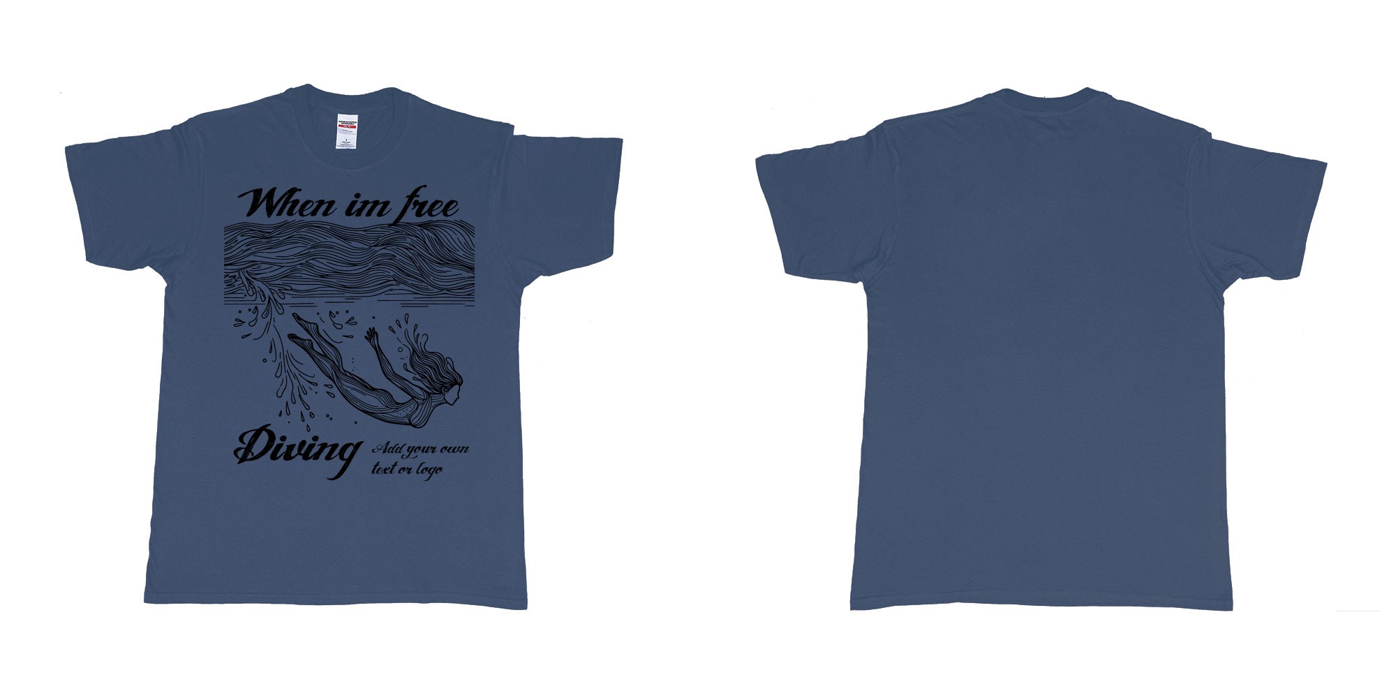 Custom tshirt design when im free diving add own text or logo in fabric color navy choice your own text made in Bali by The Pirate Way
