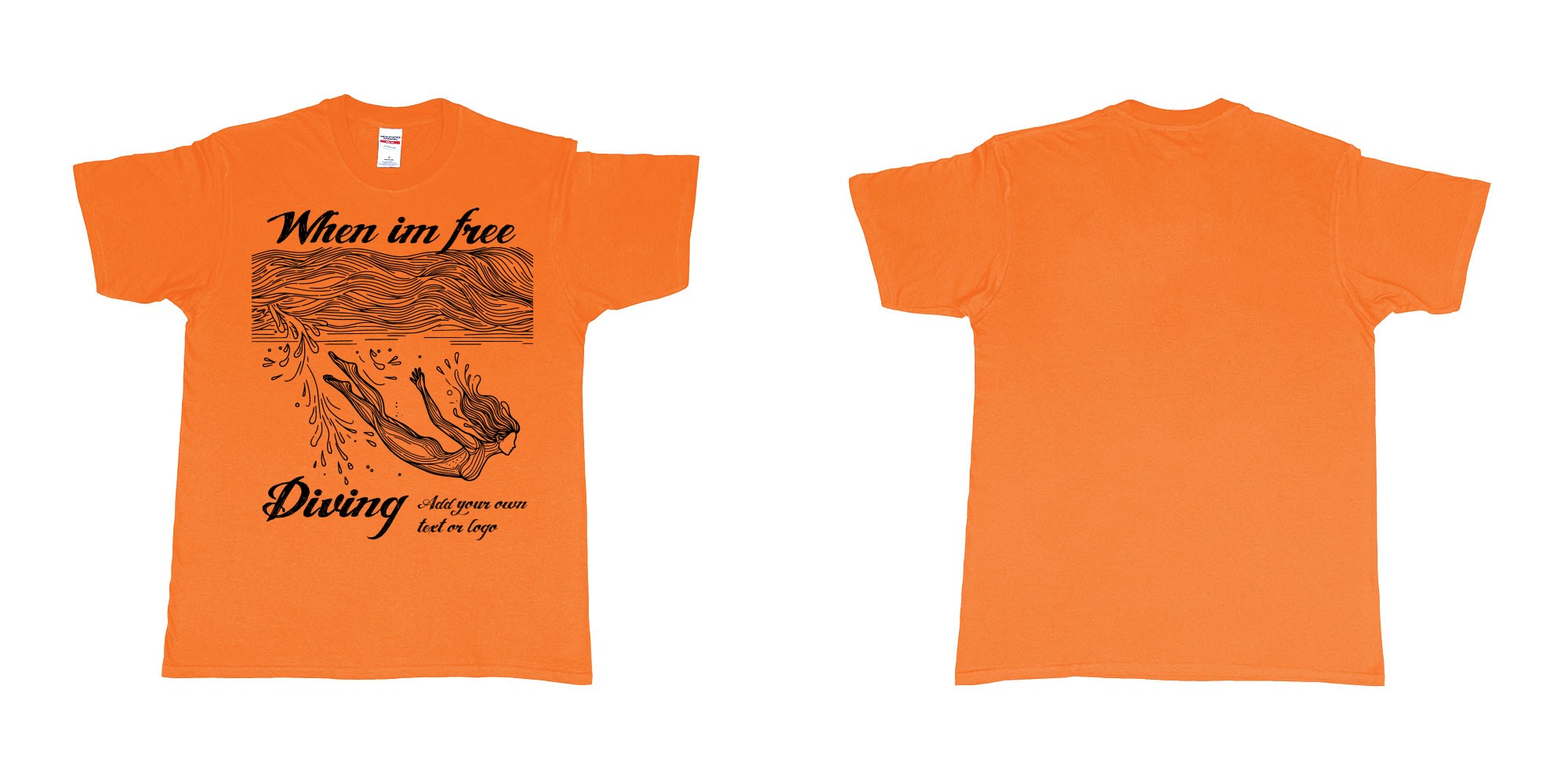 Custom tshirt design when im free diving add own text or logo in fabric color orange choice your own text made in Bali by The Pirate Way