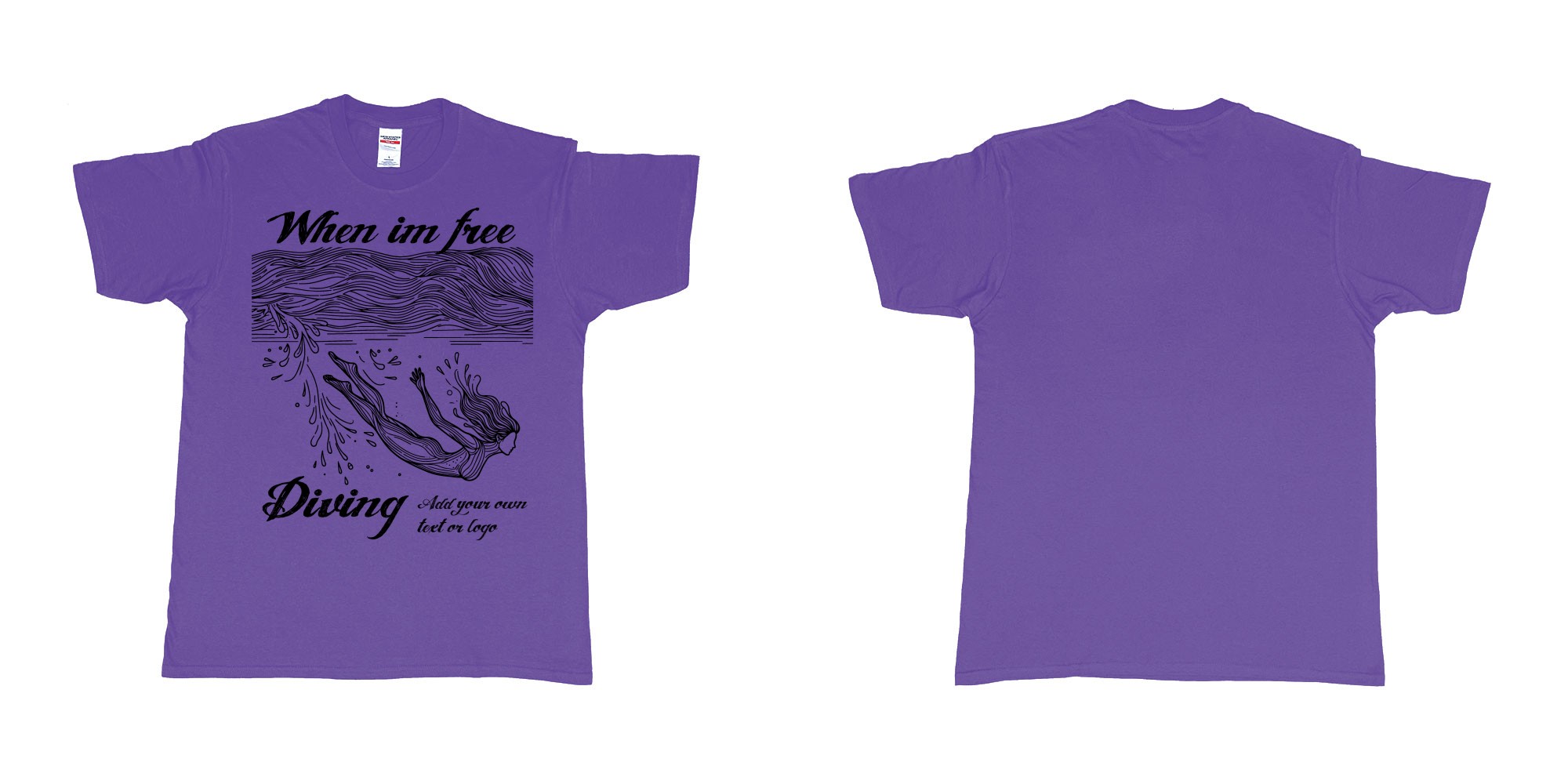 Custom tshirt design when im free diving add own text or logo in fabric color purple choice your own text made in Bali by The Pirate Way