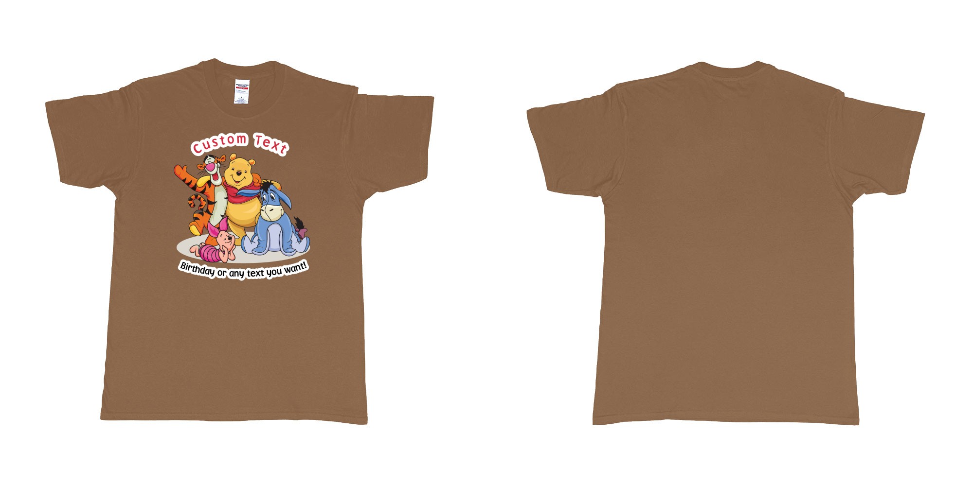 Custom tshirt design winnie the pooh and friend in fabric color chestnut choice your own text made in Bali by The Pirate Way