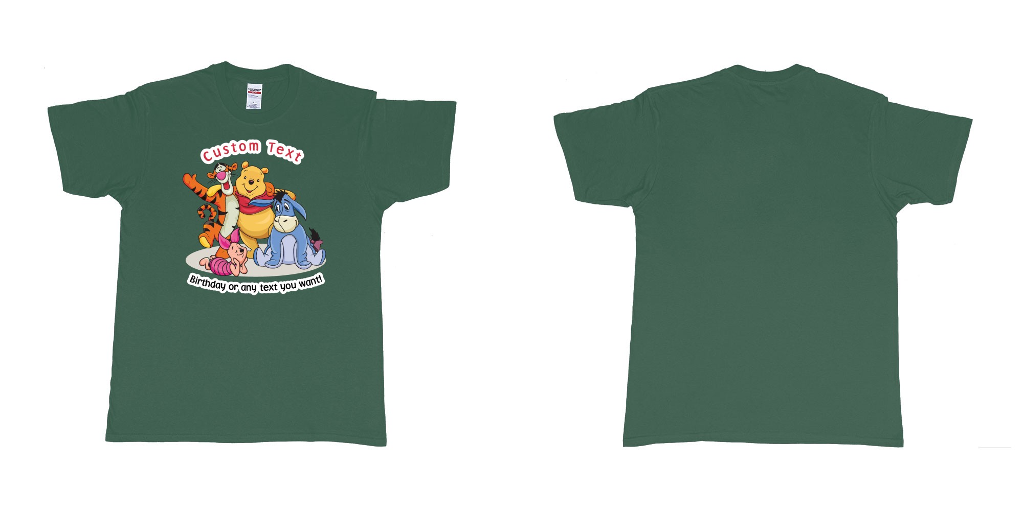 Custom tshirt design winnie the pooh and friend in fabric color forest-green choice your own text made in Bali by The Pirate Way